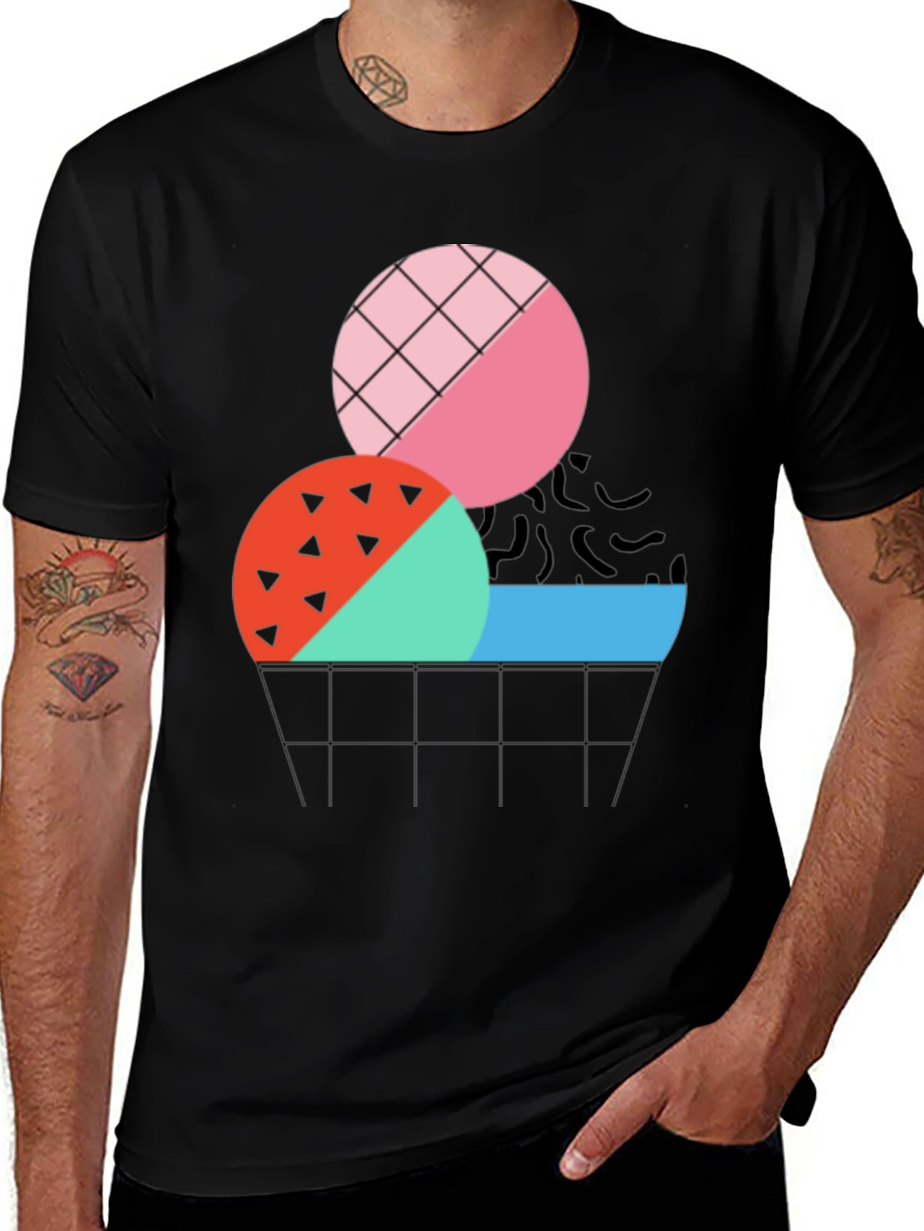 Variant 4 of Retro Geometric Graphic Tee - Black