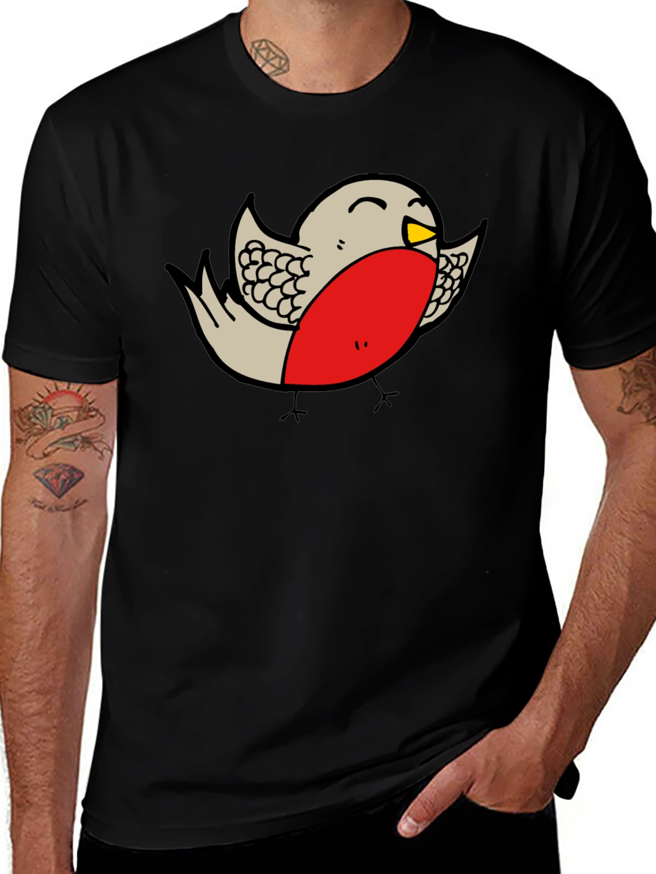 Variant 19 of Cartoon Robin Graphic Print Black T-Shirt