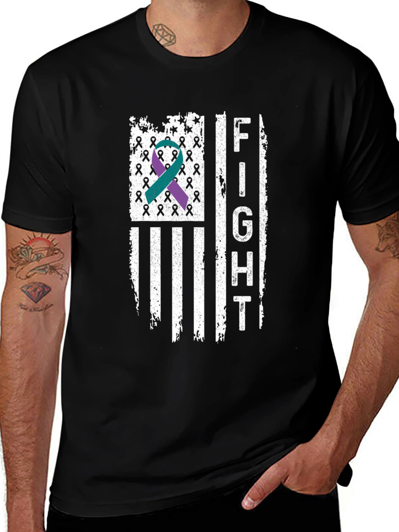 Fight T-Shirt, Teal and Purple Ribbon Design