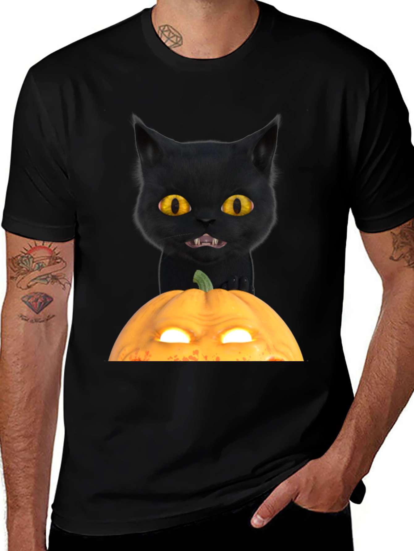 Variant 14 of Halloween Black Cat Pumpkin Graphic Tee