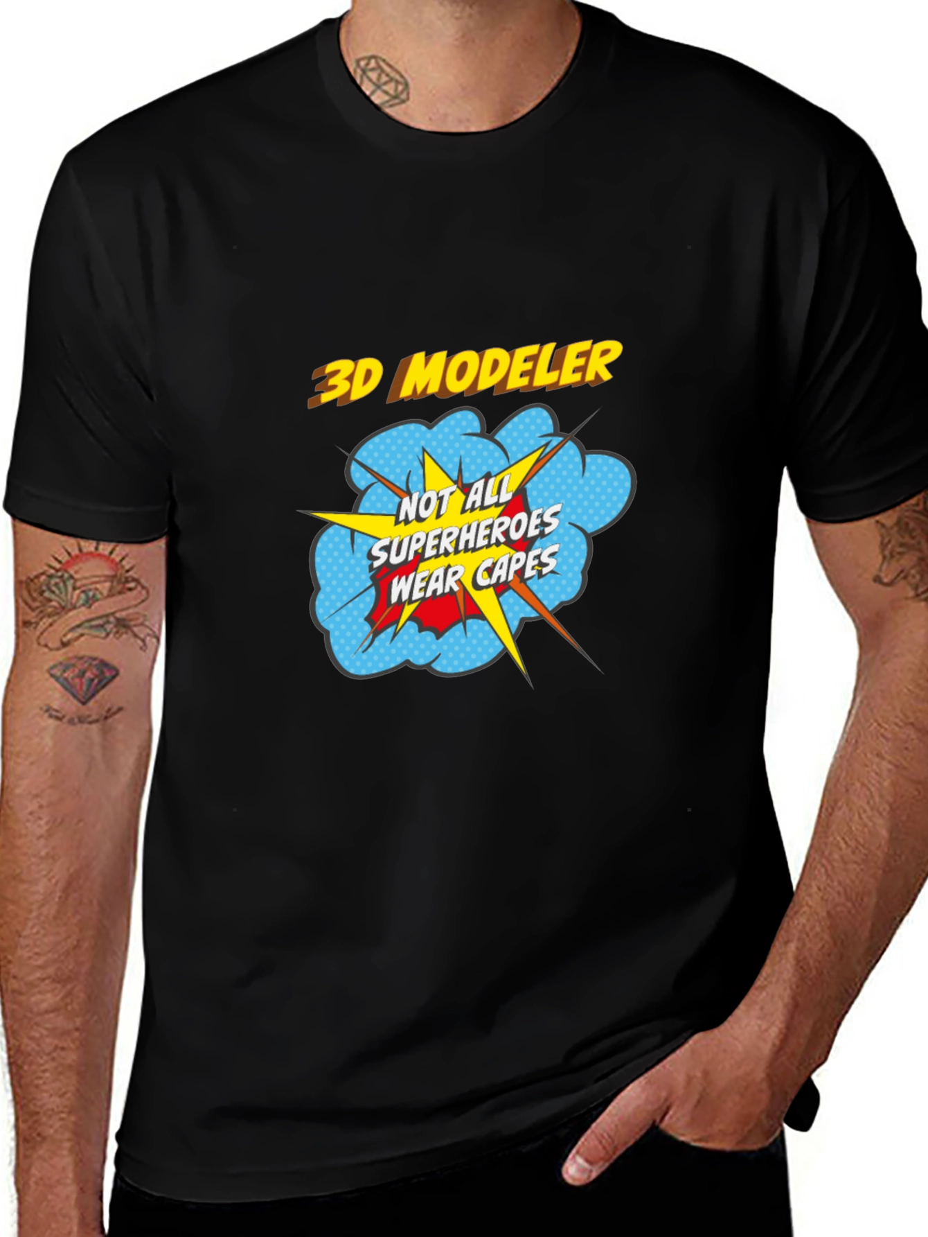 3D Modeler Superhero T-Shirt - Black Graphic Tee