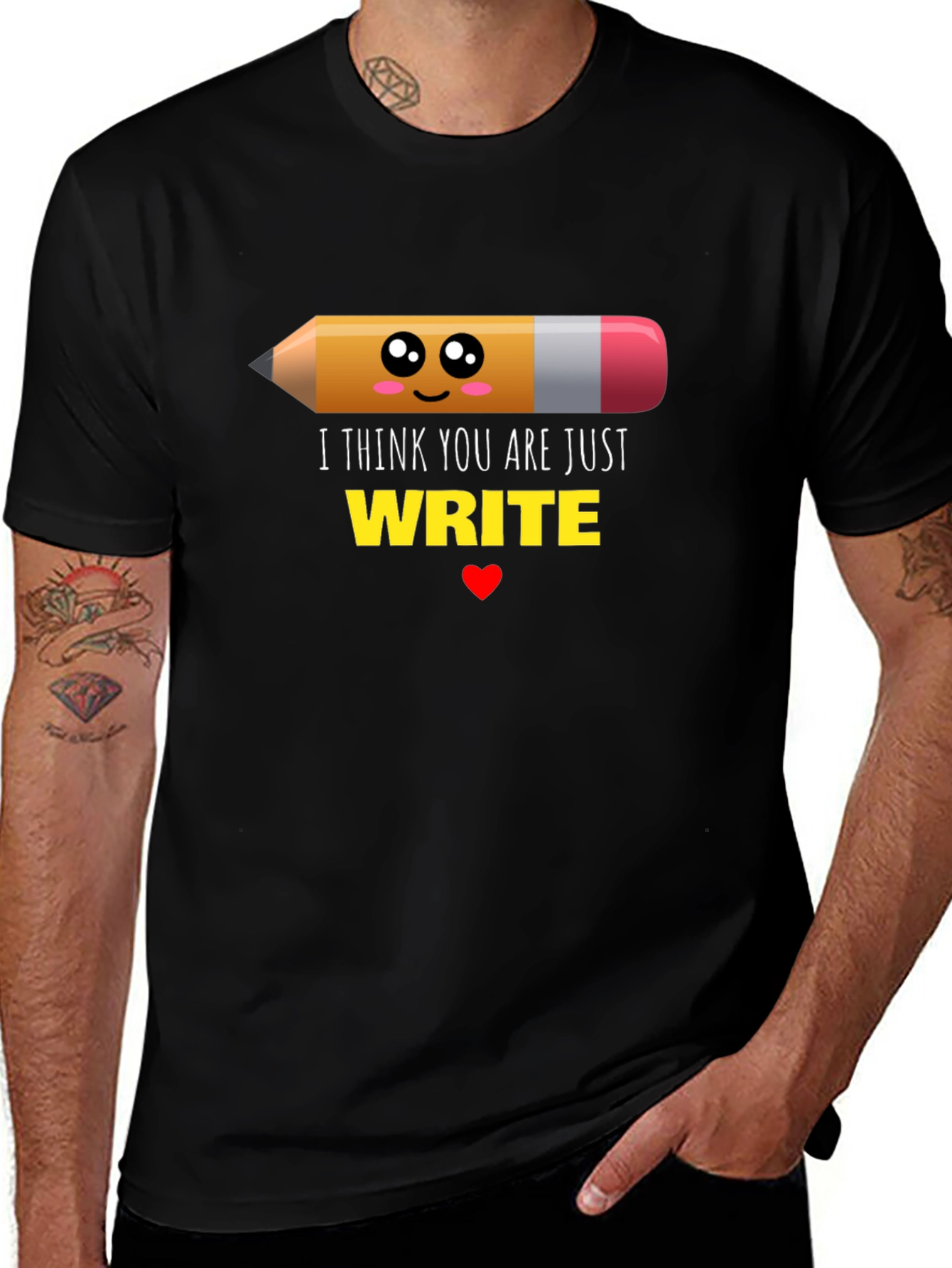 Variant 21 of Cute 'Write' Pencil Graphic Black T-Shirt