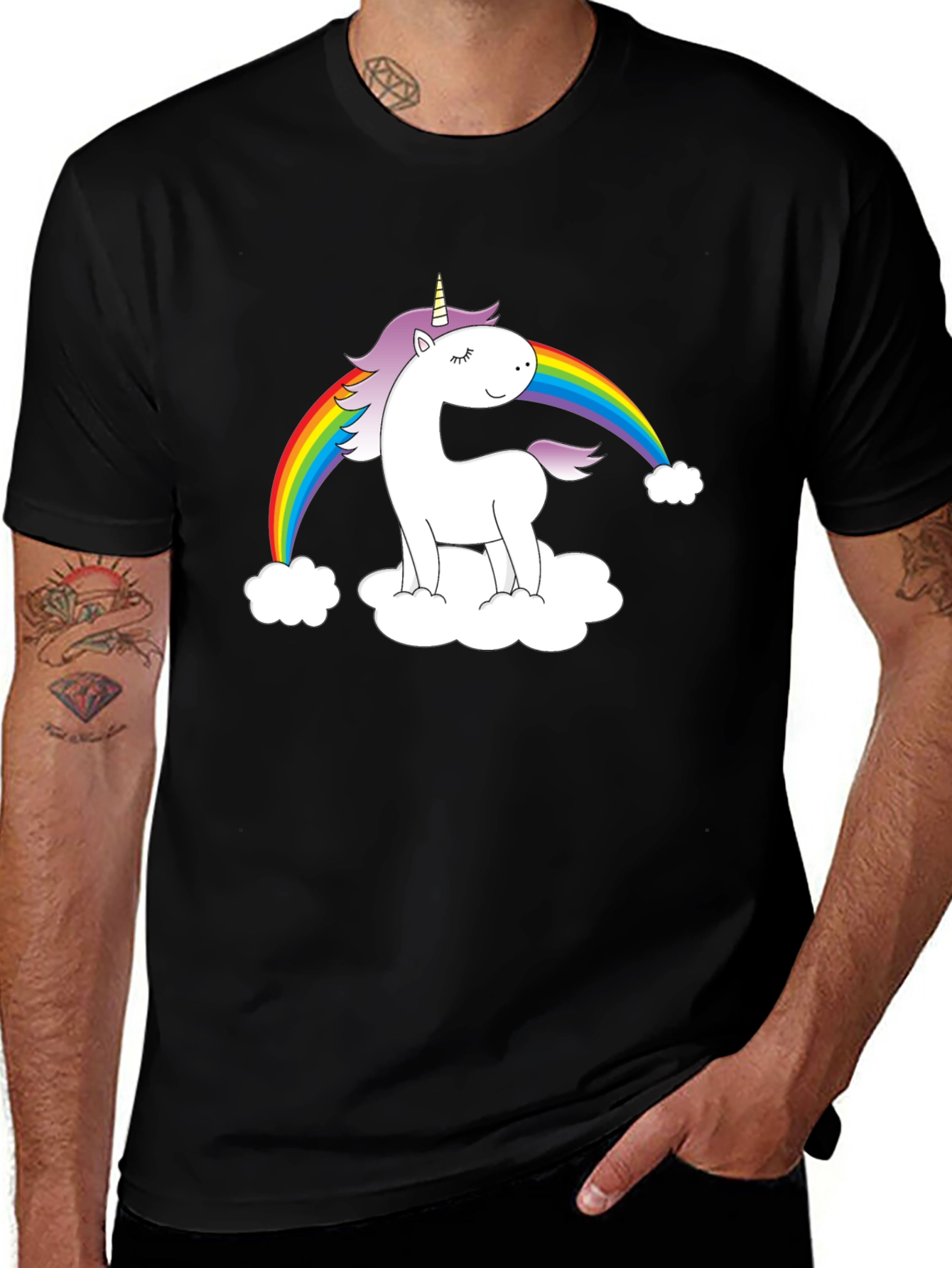 Variant 7 of Unicorn Rainbow Graphic Tee - Black Cotton Shirt