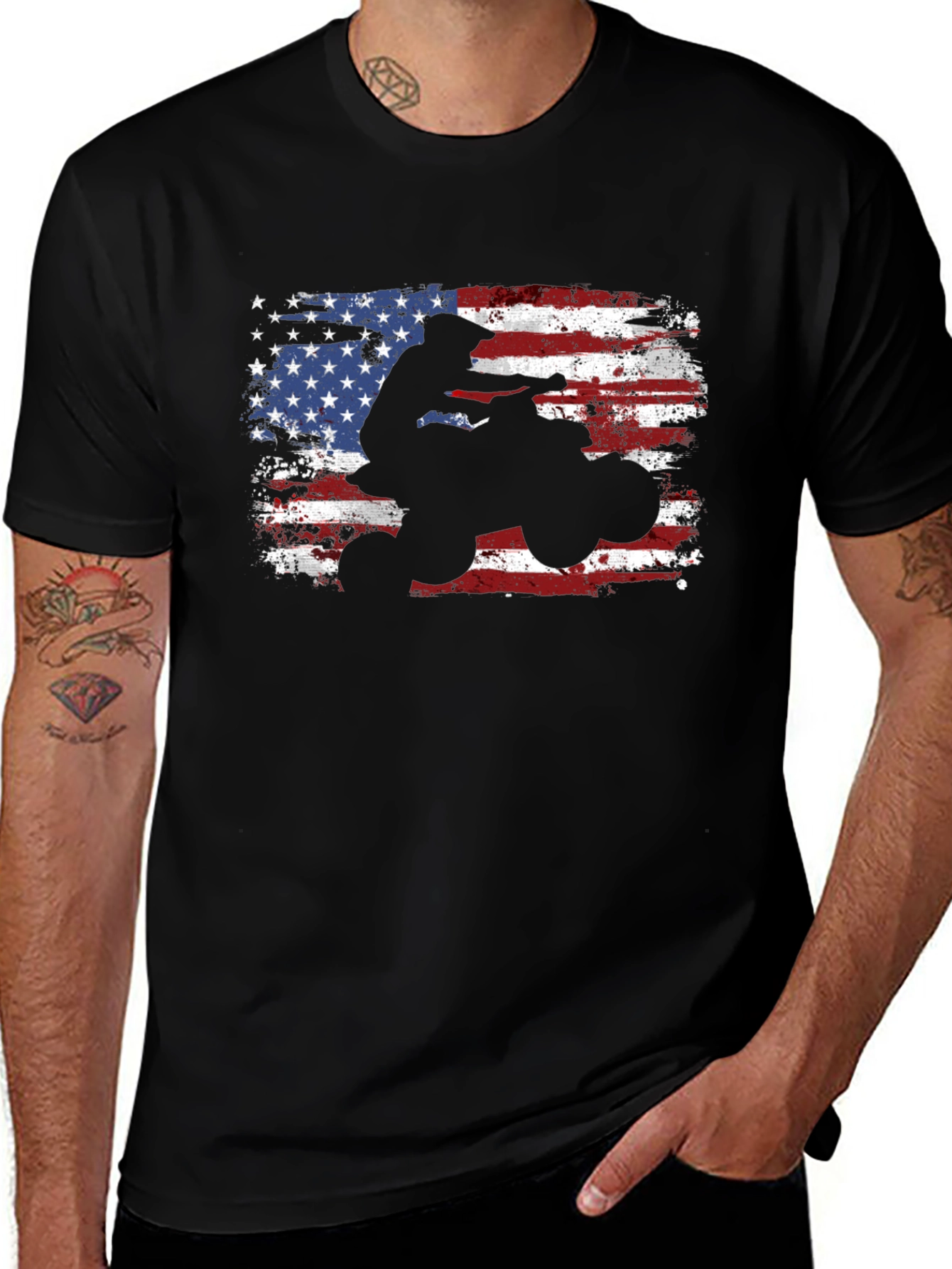 American Flag ATV Rider Black T-Shirt
