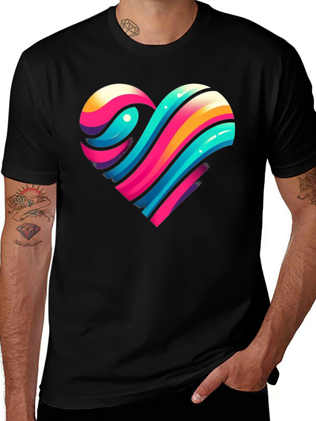 Variant 18 of Heart Stripe Graphic Tee - Trendy Casual Comfort