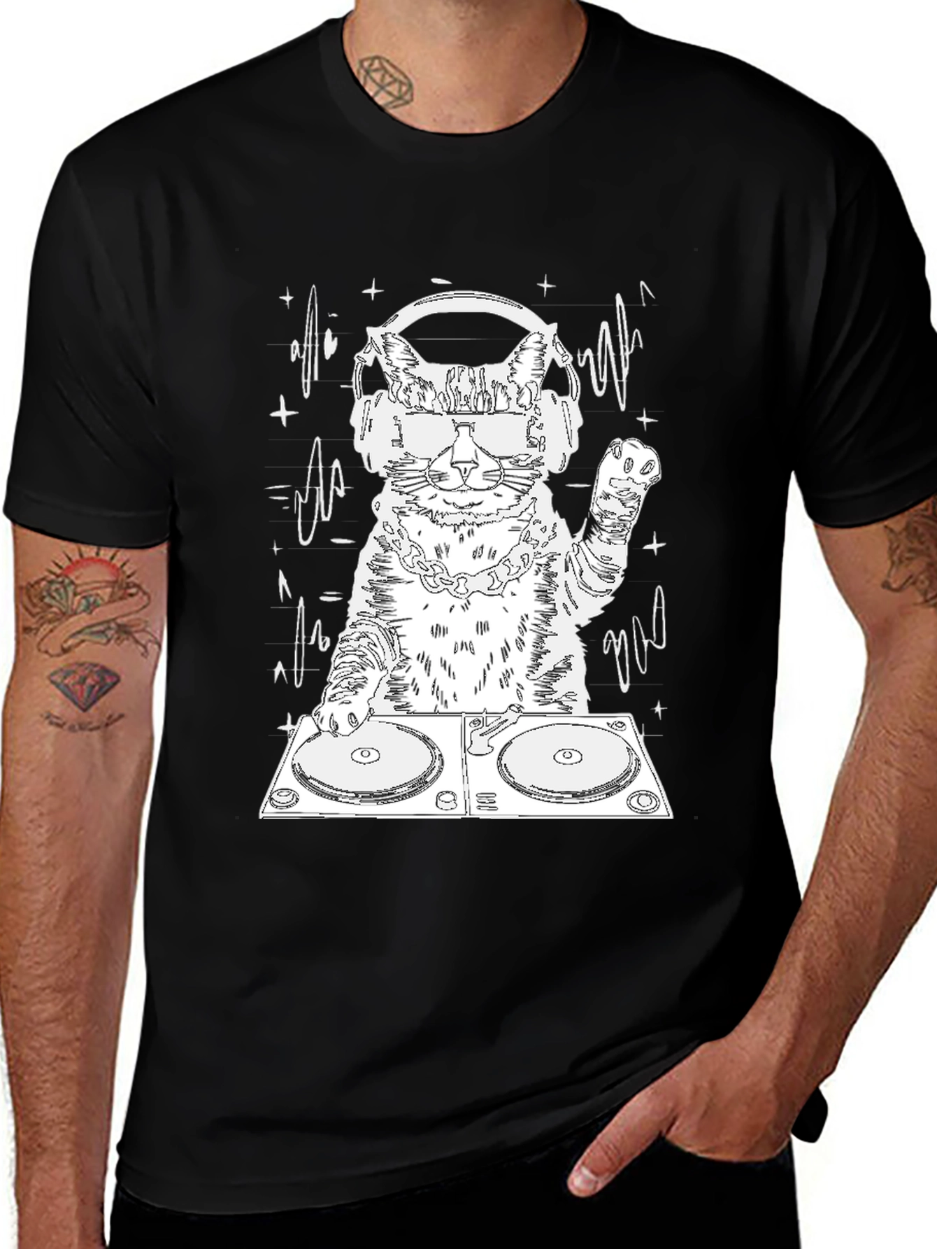 DJ Cat Graphic Tee - Cool Feline Musician T-Shirt