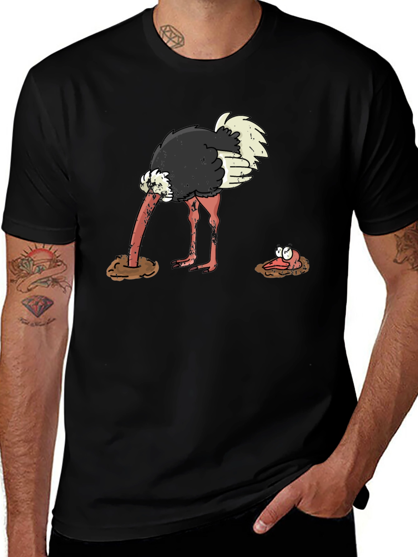 Variant 2 of Ostrich Head in Sand Graphic Tee - Funny Animal Shirt
