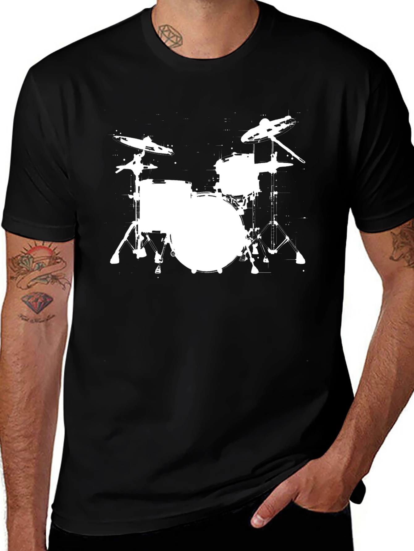 Variant 26 of Drum Set Graphic T-Shirt - Black Cotton Blend Tee