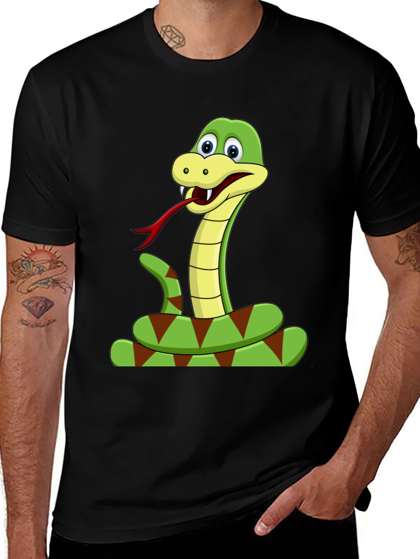 Variant 25 of Cartoon Snake Graphic Tee - Black Cotton T-Shirt