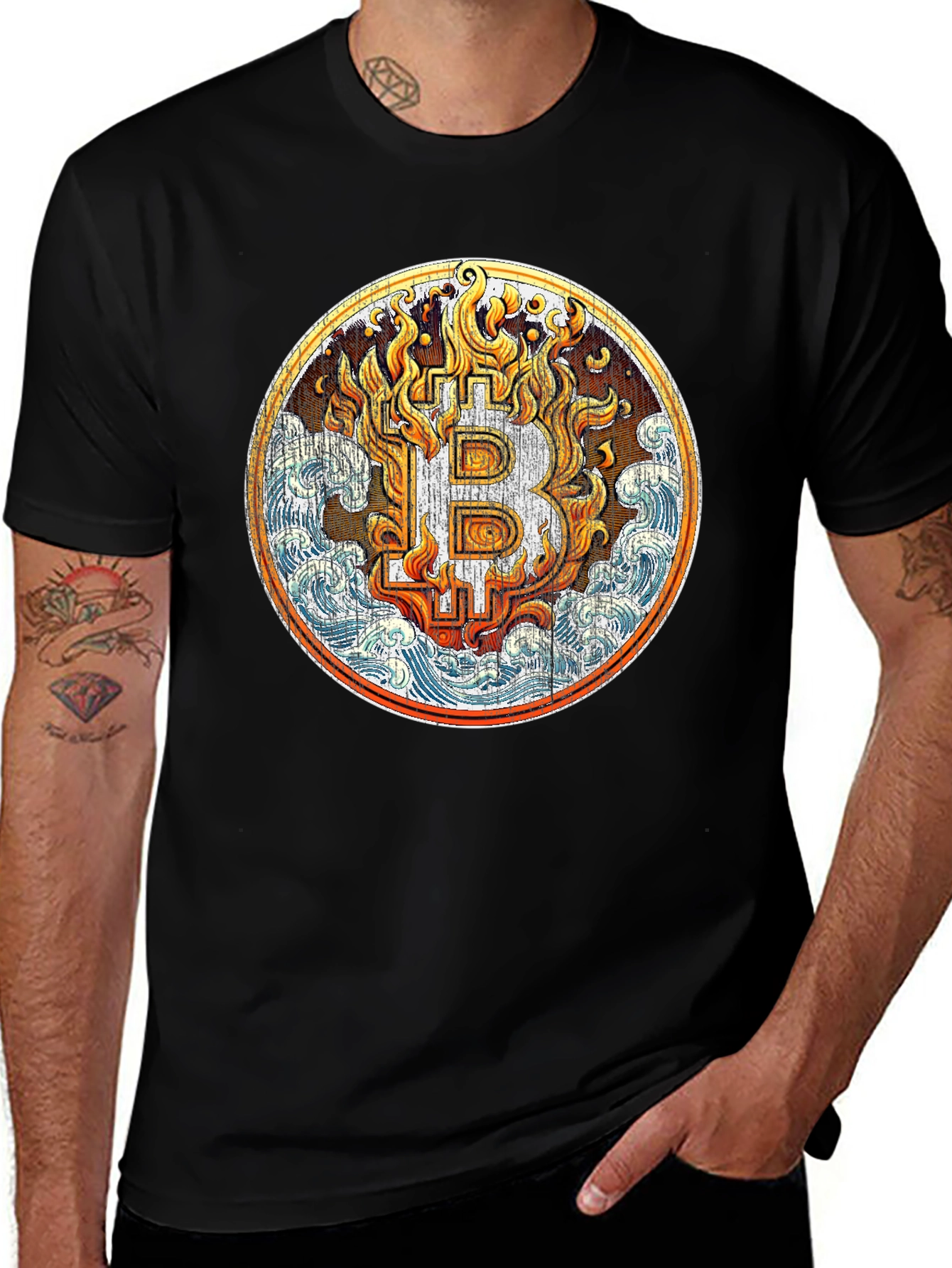Bitcoin Fire & Water Graphic T-Shirt - Crypto Tee