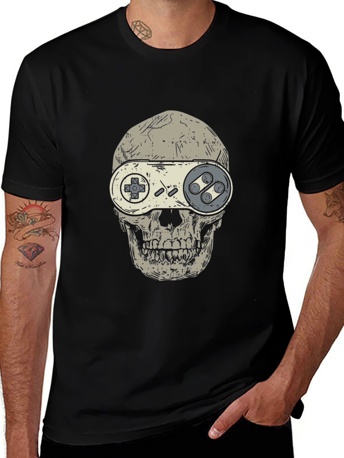 Variant 20 of Gamer Skull Graphic T-Shirt - Black Cotton Tee