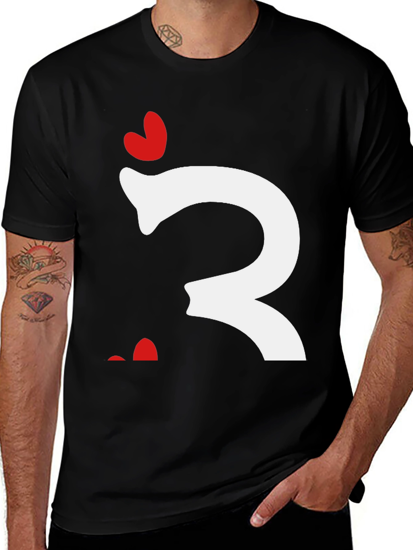 Quirky Heart Letter T-Shirt - Black Cotton Tee