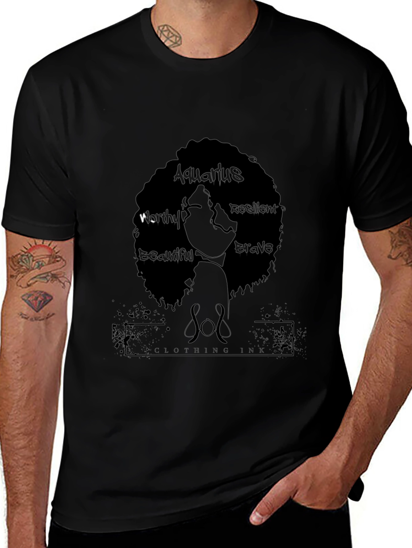 Aquarius Woman Black T-Shirt - Worthy, Beautiful, Brave