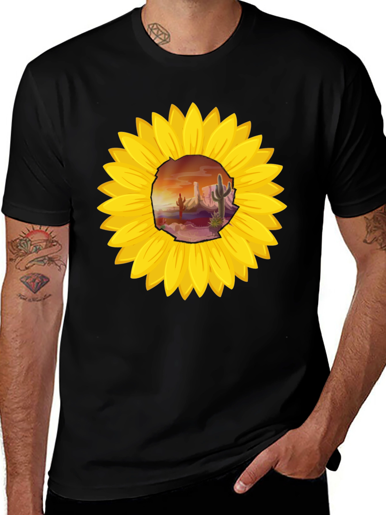 Variant 10 of Desert Sunflower Graphic Tee - Black Cotton Blend
