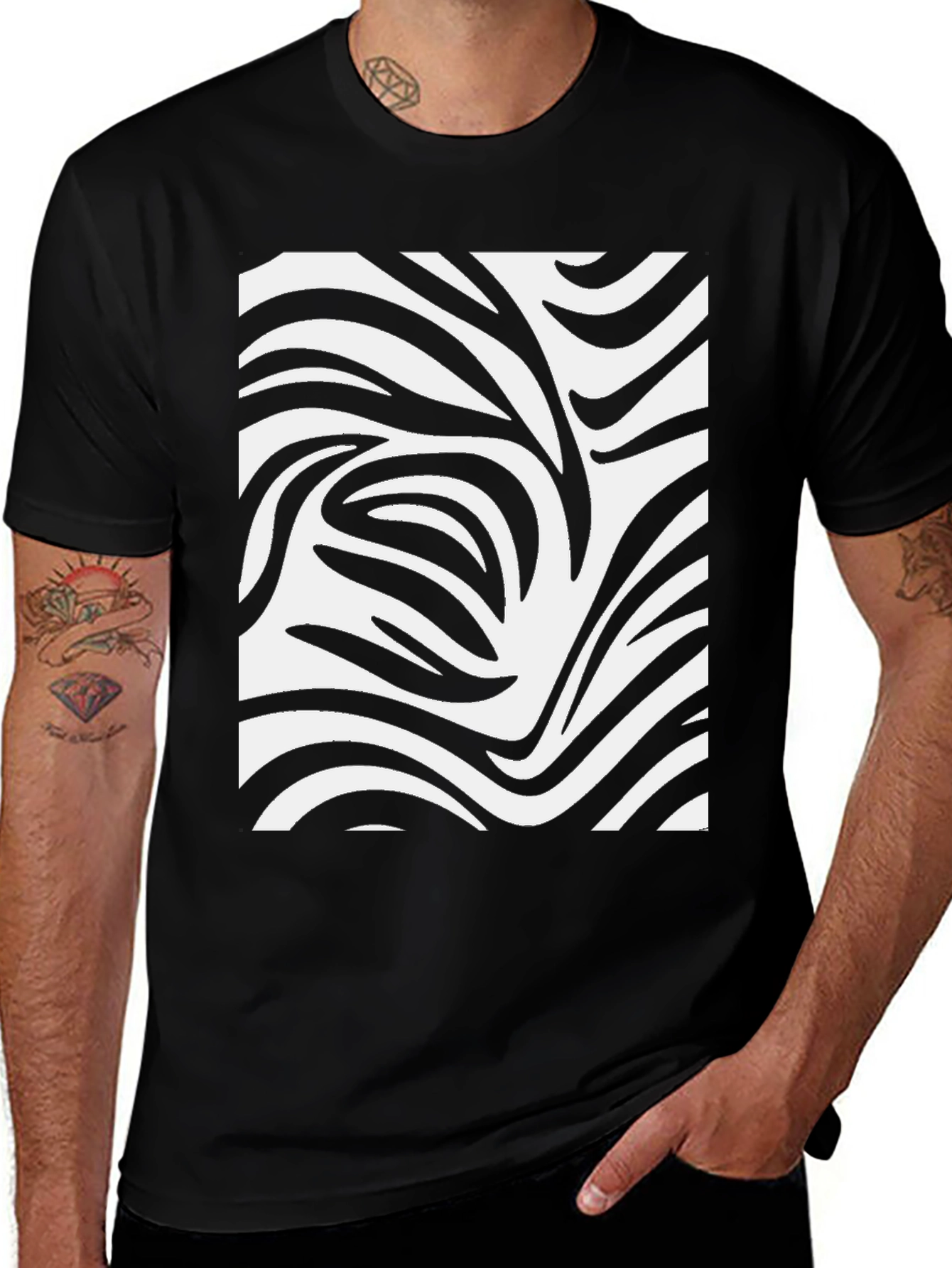 Variant 27 of Zebra Stripe Print Black T-Shirt