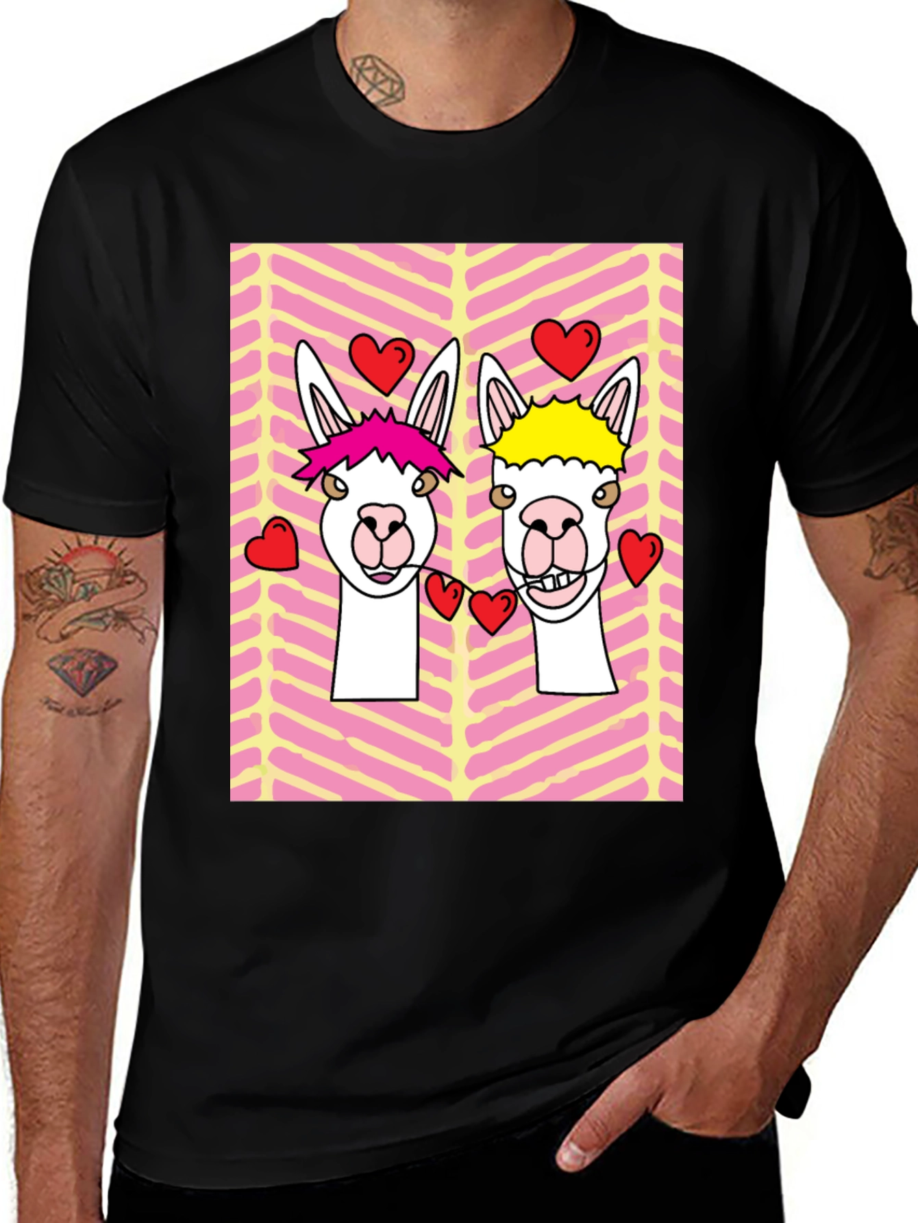 Variant 17 of Llama Love Graphic Tee - Valentine's Day Black T-Shirt