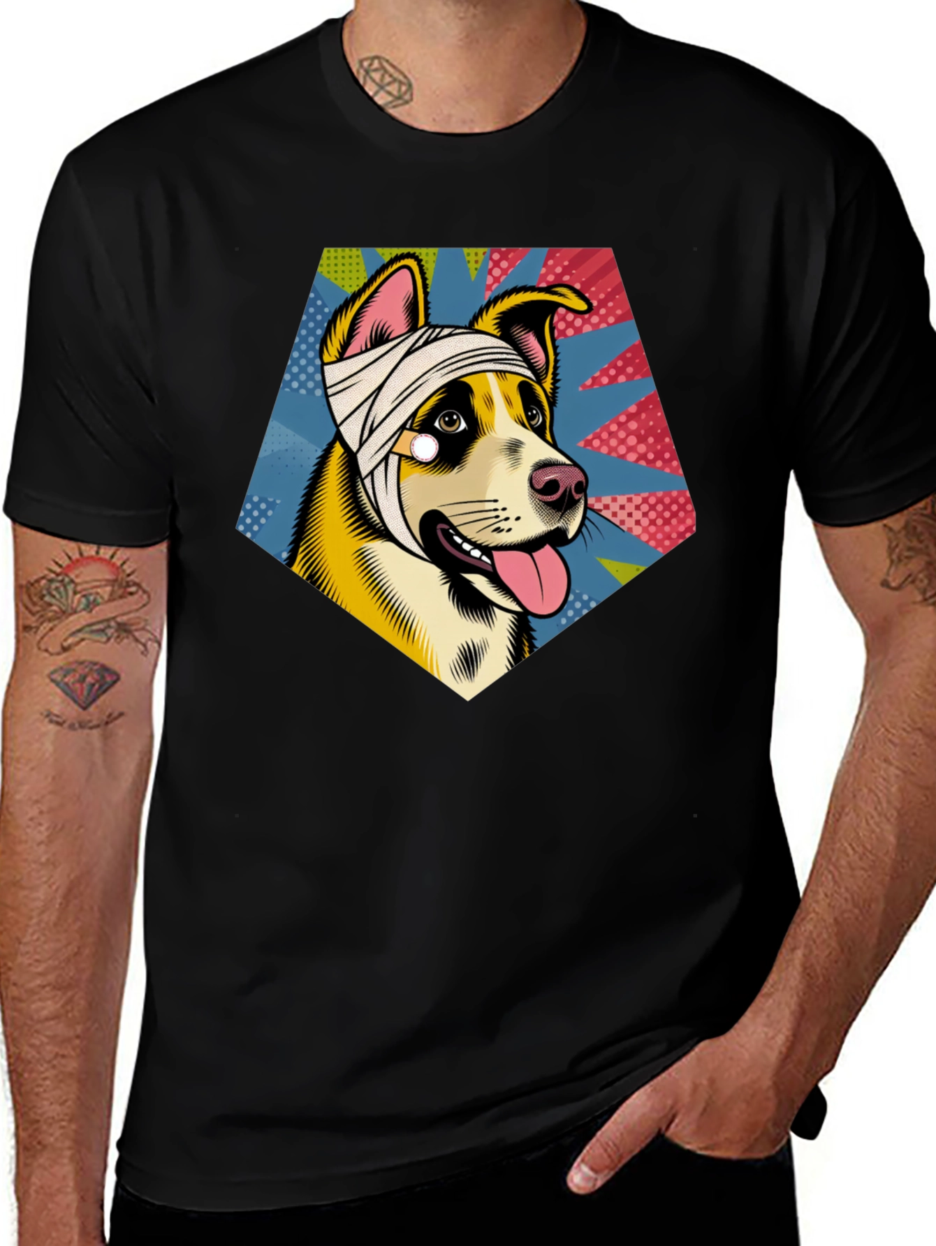 Variant 24 of Dog with Bandage Graphic T-Shirt - Novelty Tee