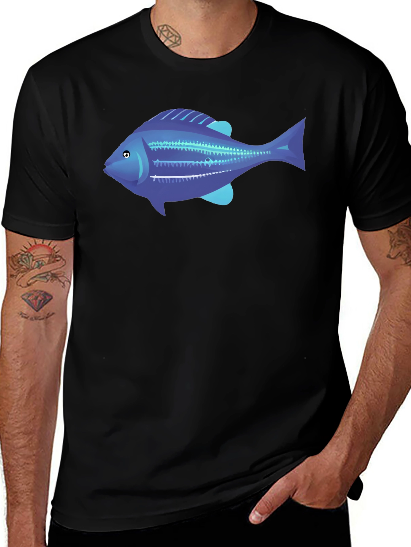 Variant 13 of Blue Fish Graphic Tee - Men's Black T-Shirt