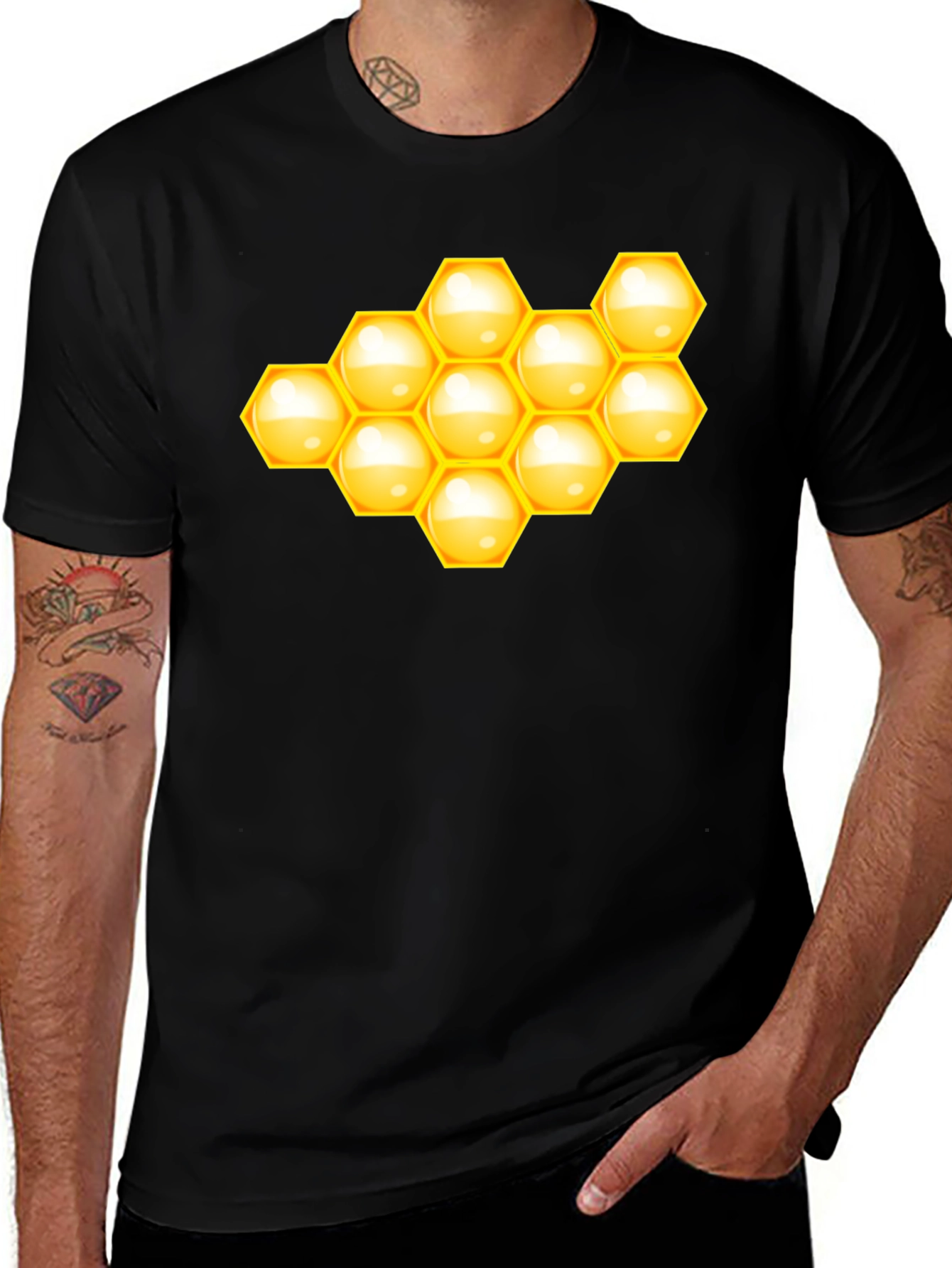 Variant 20 of Honeycomb Graphic Tee - Stylish Black T-Shirt