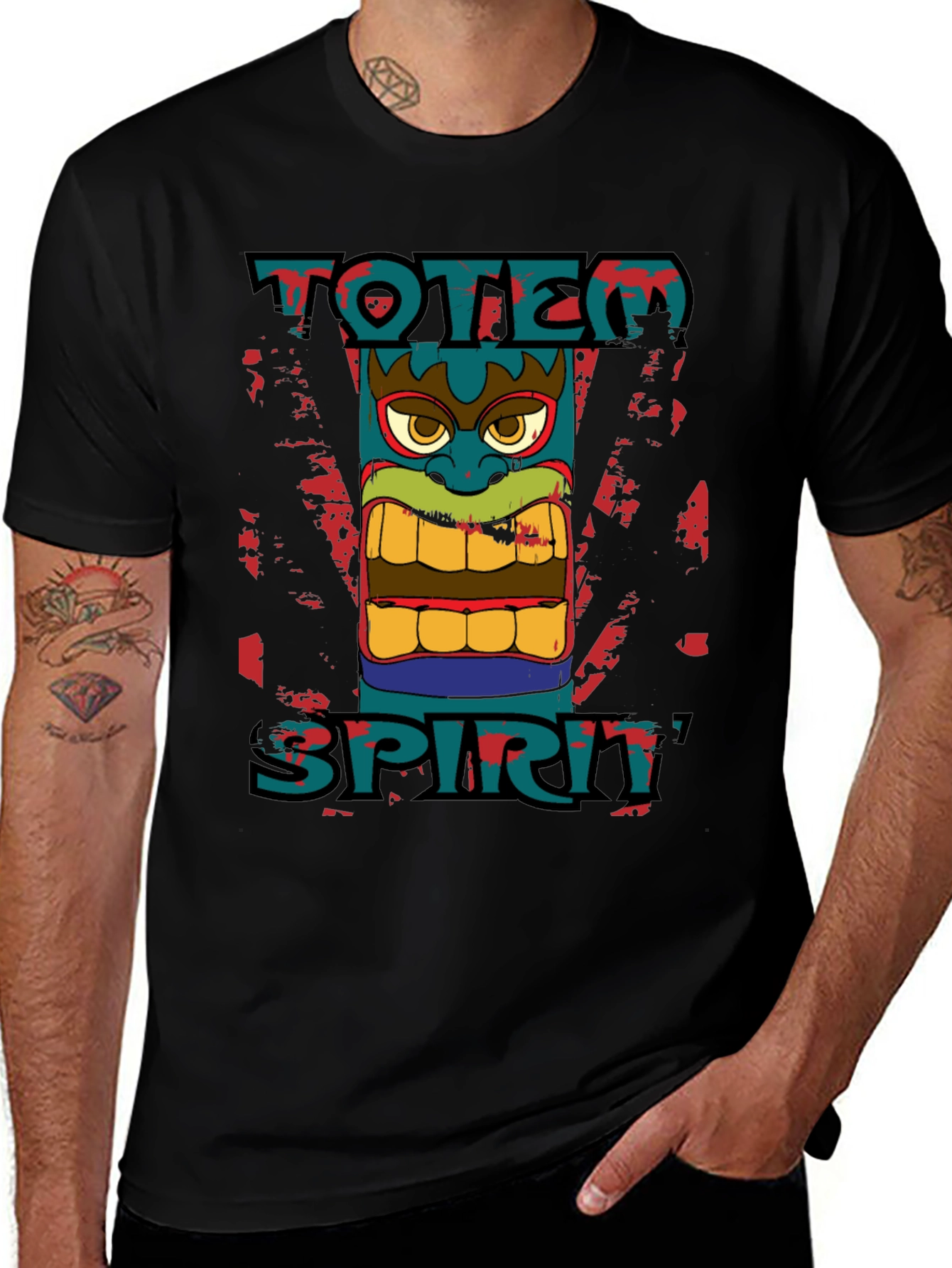 Variant 14 of Totem Spirit Graphic Tee - Black Cotton T-Shirt