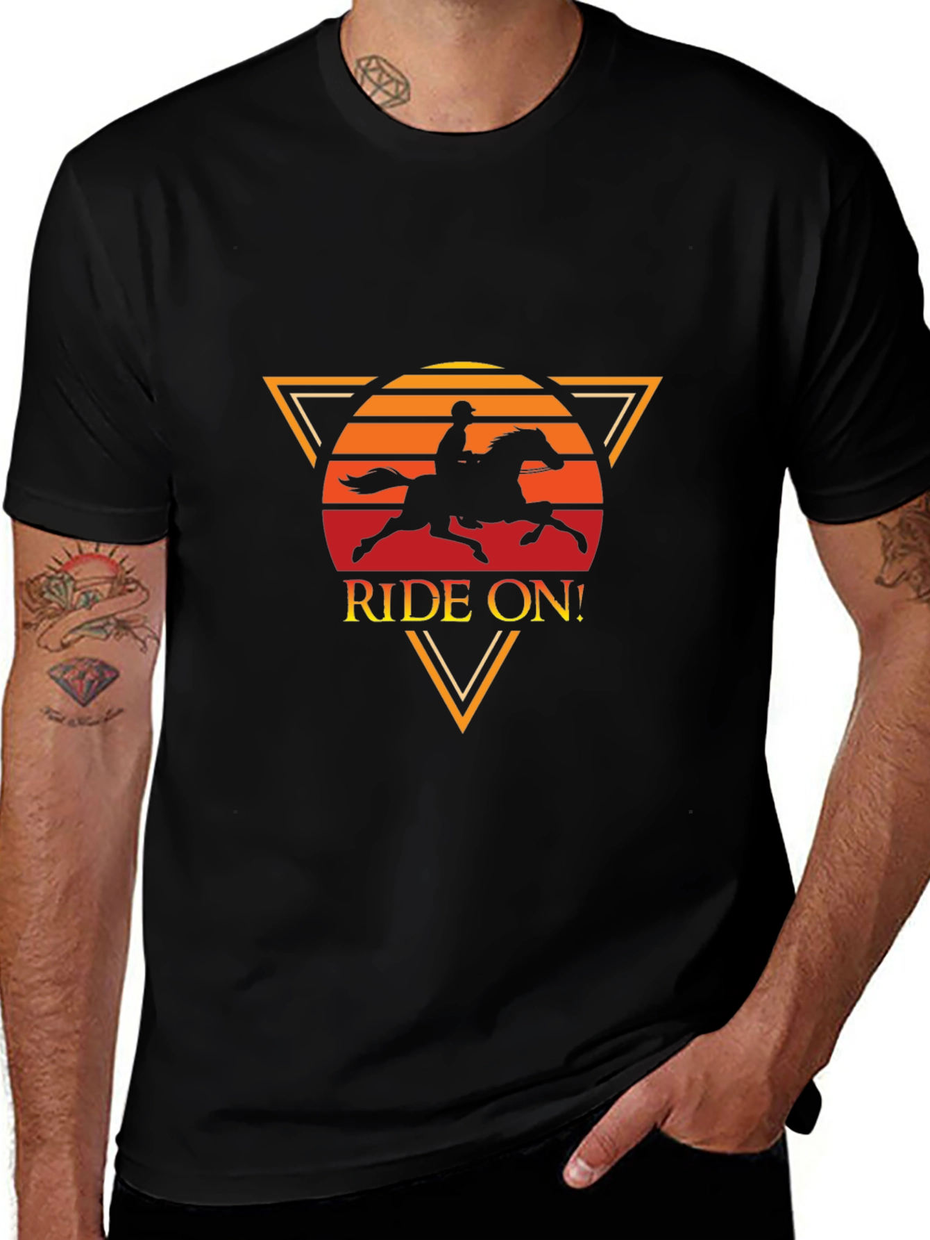 Variant 21 of Ride On! Black Graphic Tee - Equestrian Style
