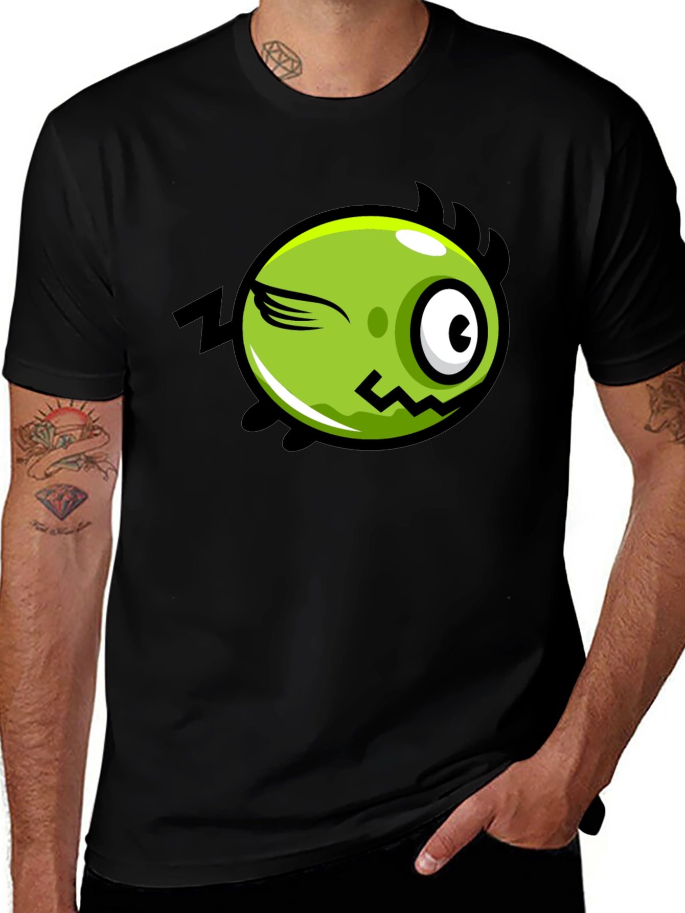 Variant 5 of Funny Green Monster Graphic Tee - Black