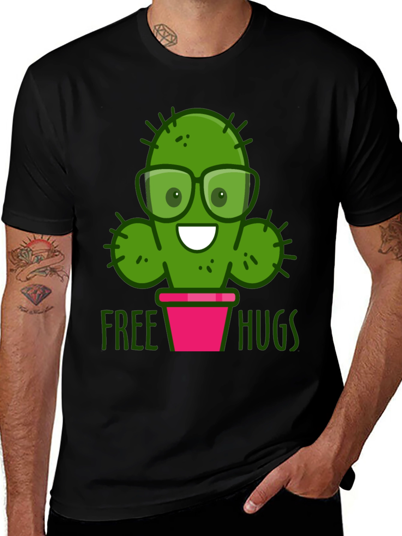 Black Cactus Free Hugs Graphic T-Shirt main image