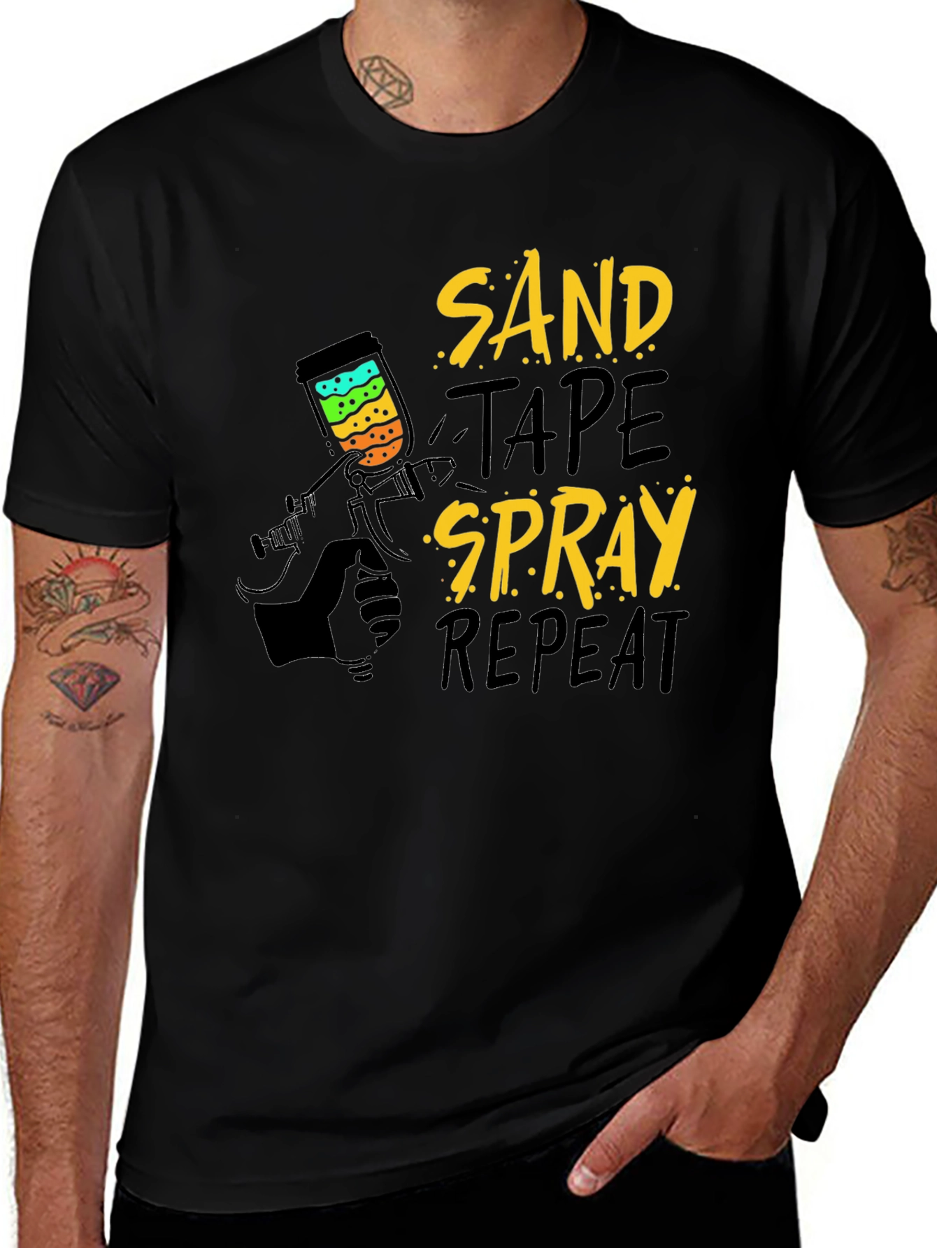Variant 28 of Sand Tape Spray Repeat Black Graphic Tee