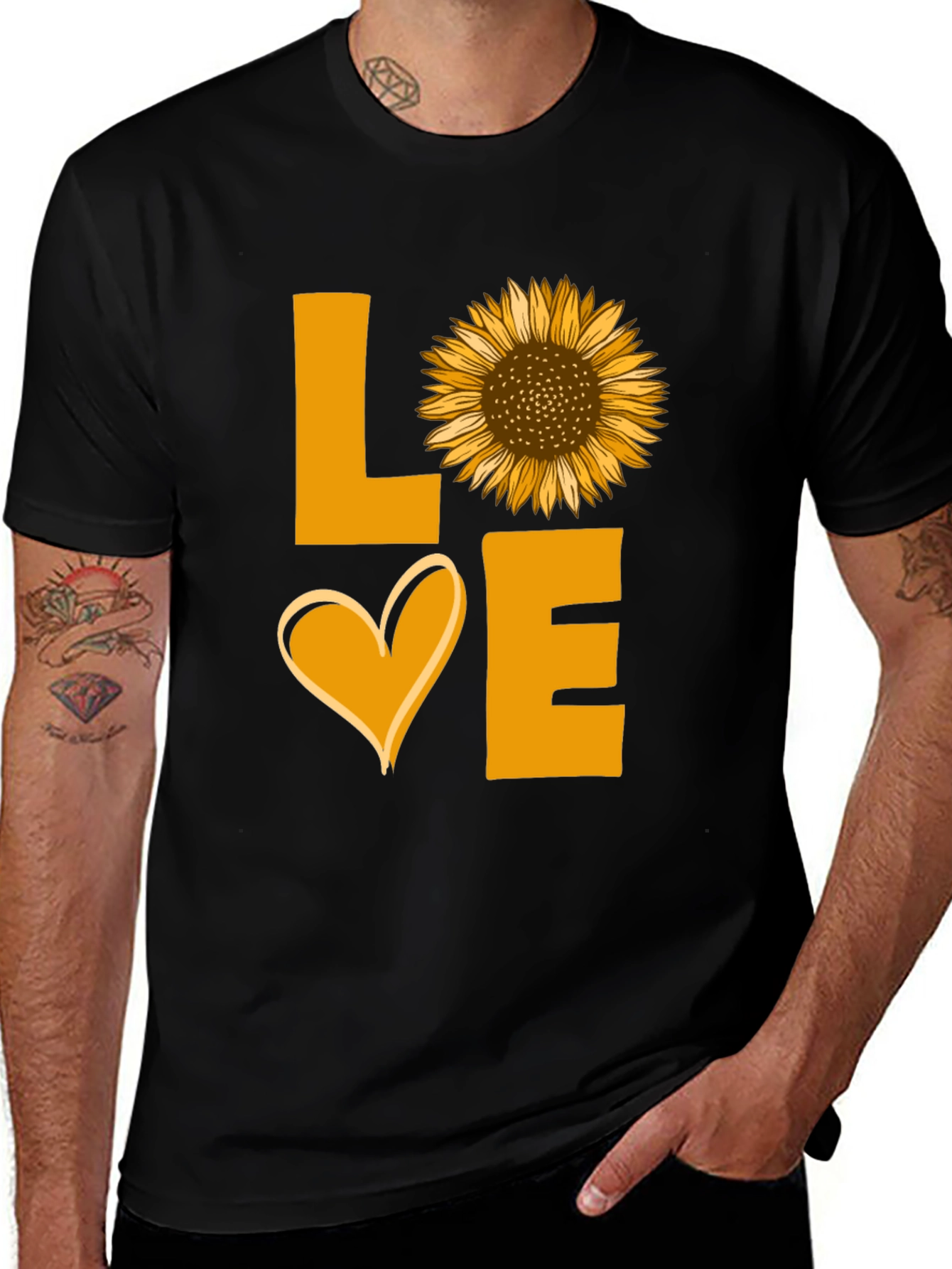 Variant 17 of Sunflower Love Graphic Tee - Black Cotton Shirt
