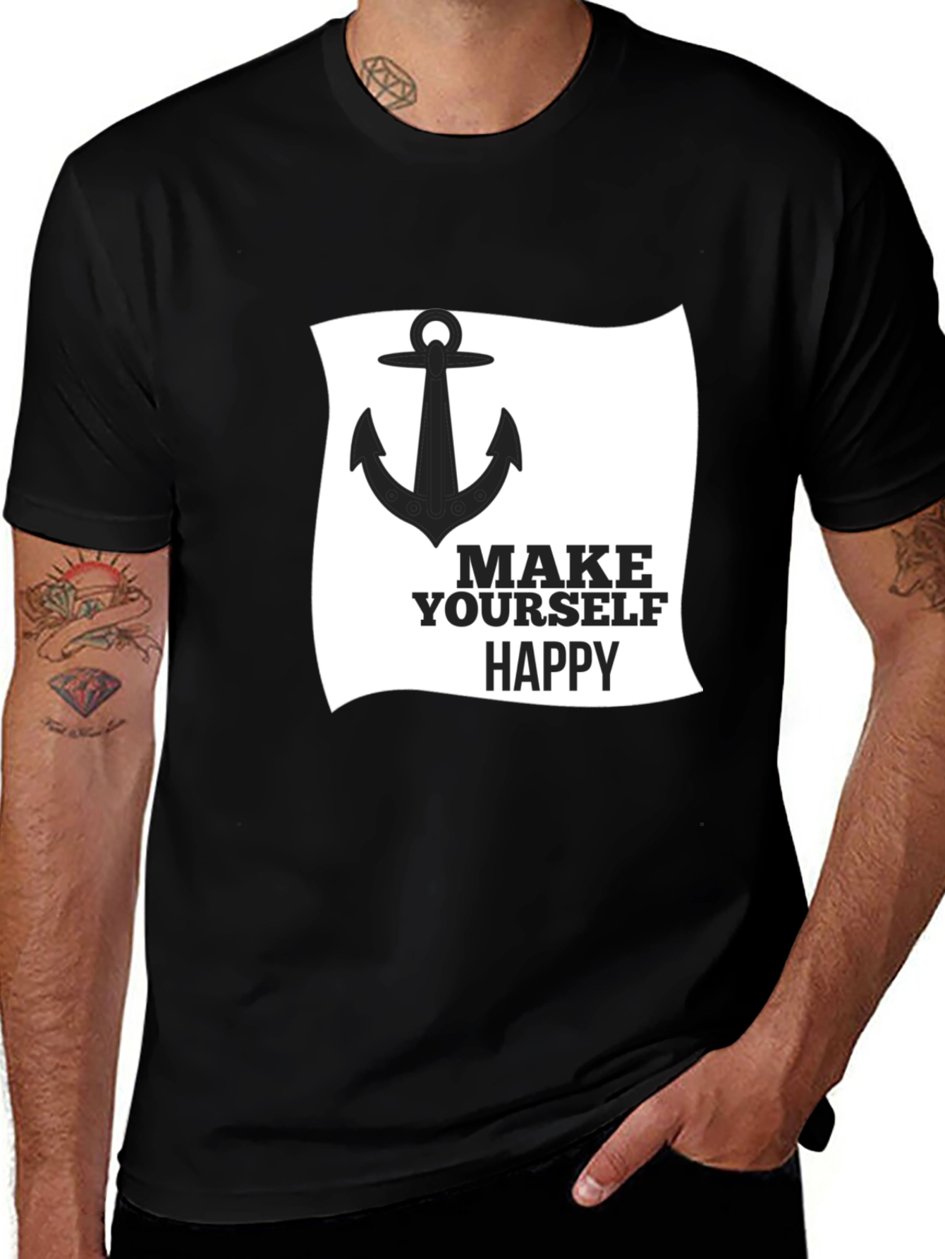 Variant 15 of Make Yourself Happy Anchor Graphic Tee - Black
