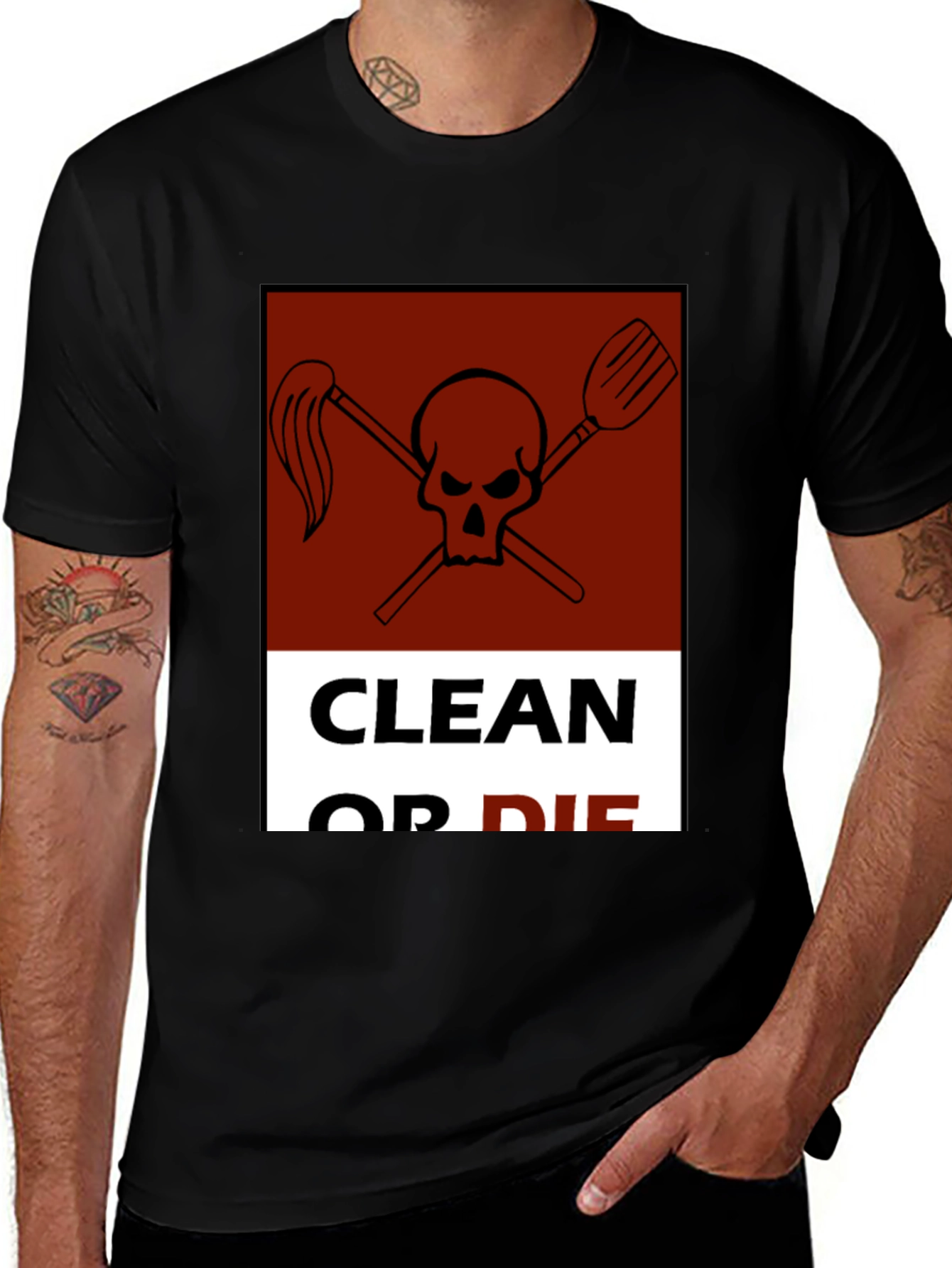 Variant 24 of Clean or Die T-Shirt - Skull and Cleaning Supplies