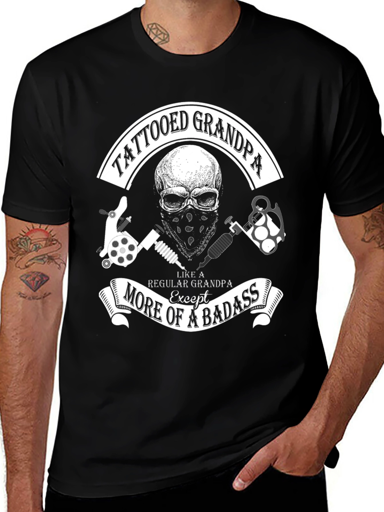 Tattooed Grandpa T-Shirt - Badass Skull Design