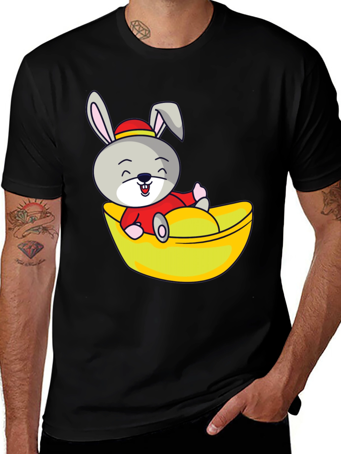 Variant 8 of Rabbit in Gold Ingot Black T-Shirt