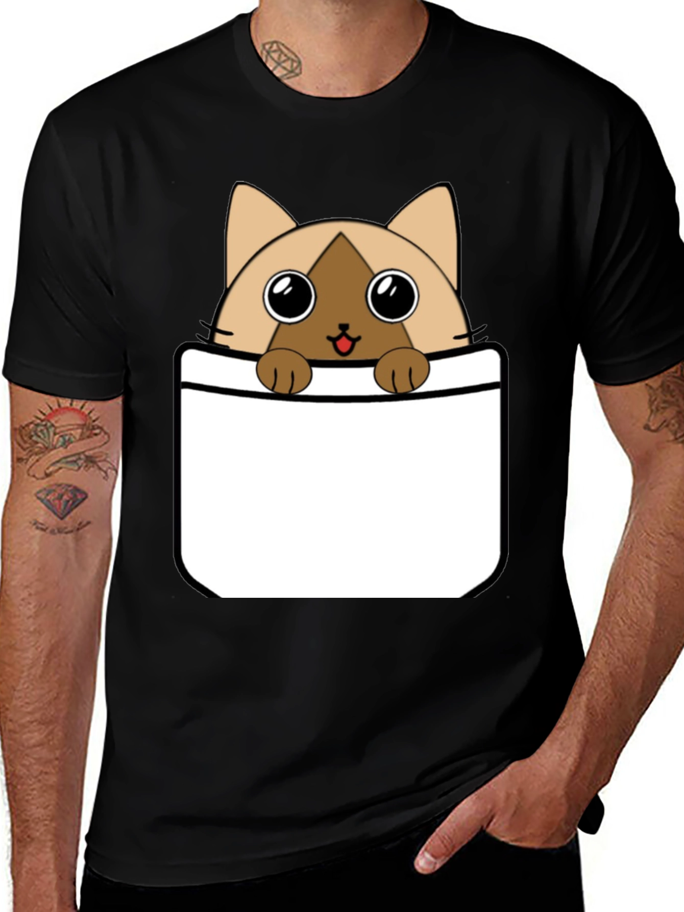 Variant 24 of Cat Pocket T-Shirt: Cute Cartoon Kitten Tee