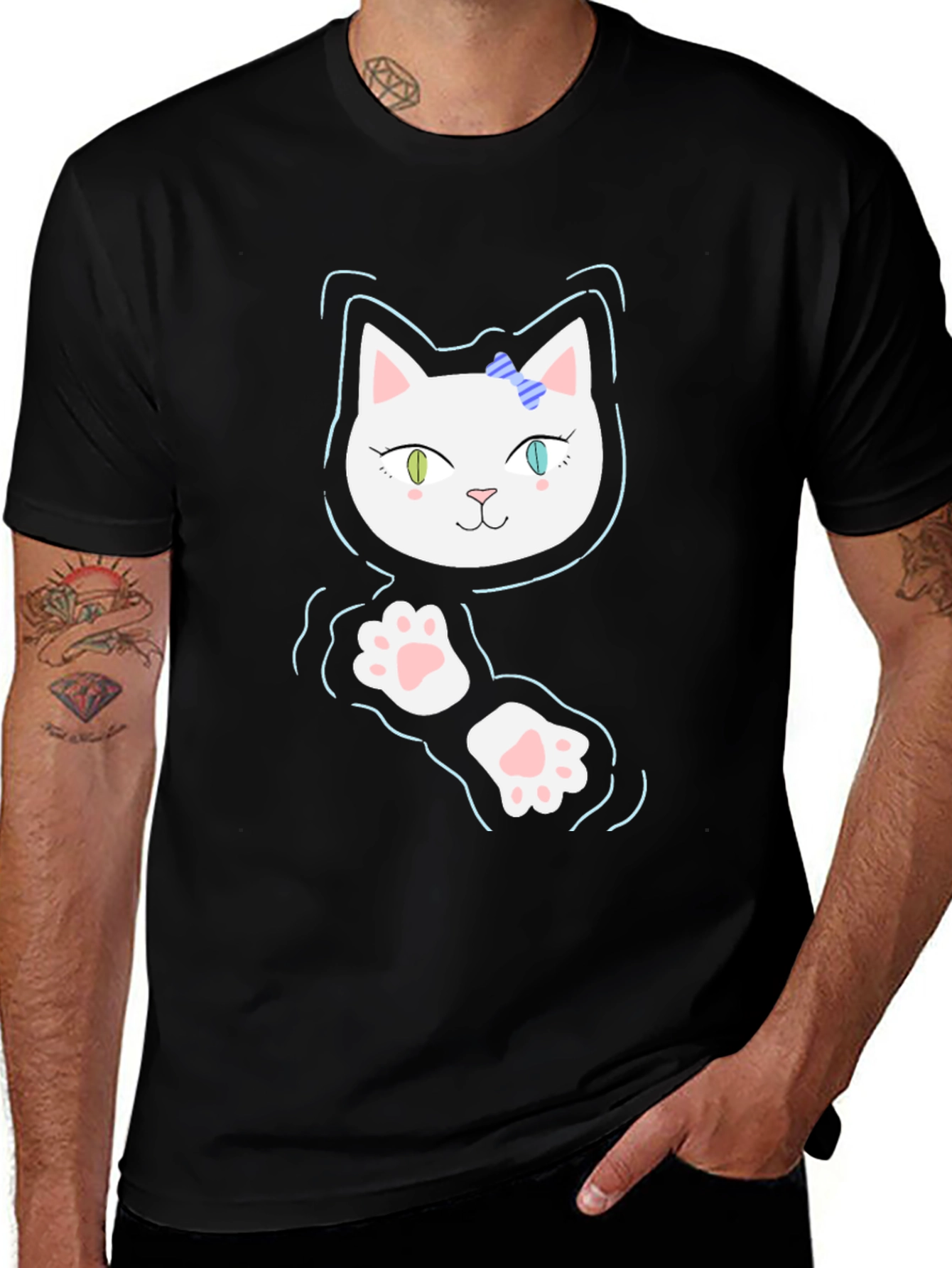 Variant 7 of Cute Cat Graphic Tee - Black