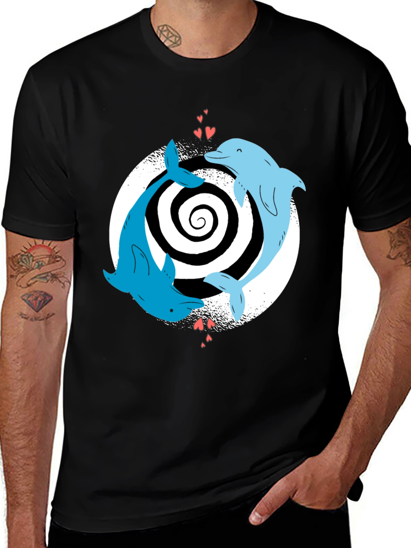 Variant 5 of Dolphin Love Yin Yang T-Shirt - Black Casual Tee