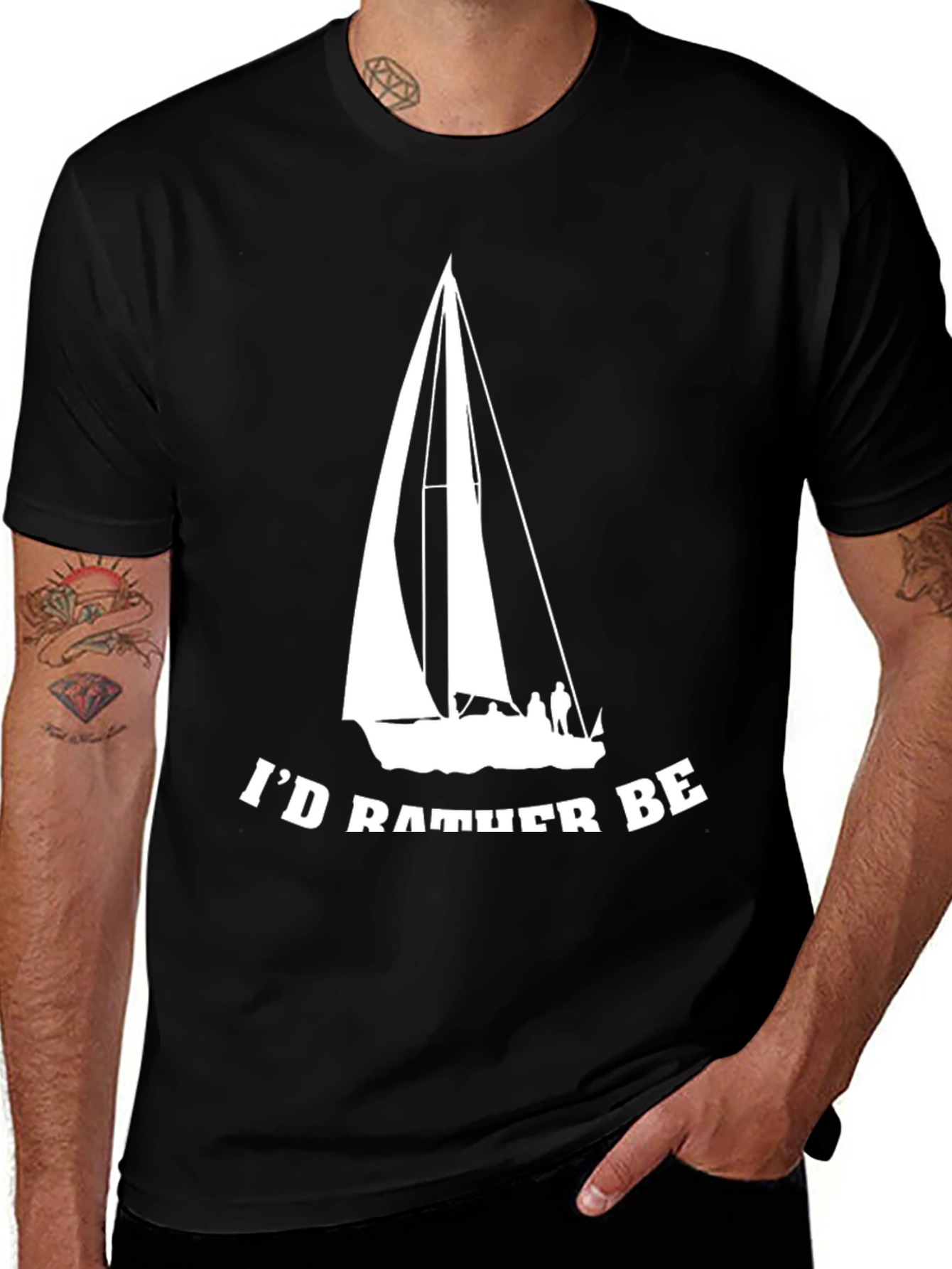 Variant 24 of Sailboat T-Shirt - "I'd Rather Be Sailing" Black Tee