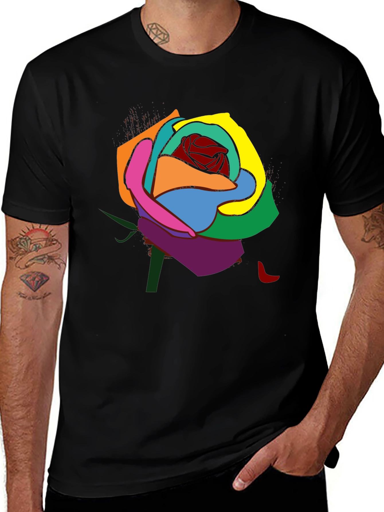 Variant 9 of Vibrant Rainbow Rose Graphic T-Shirt - Casual Wear