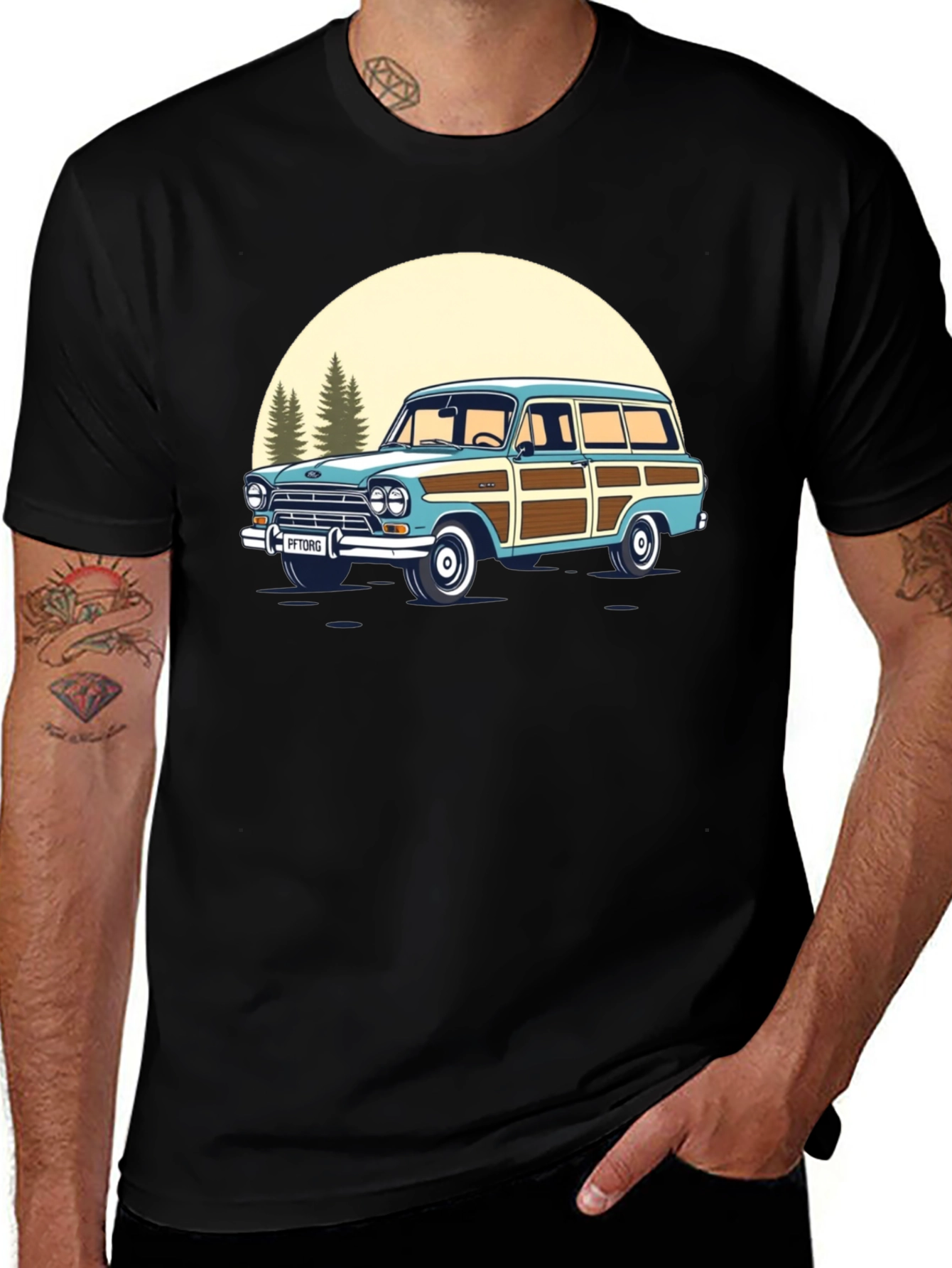 Variant 19 of Classic Car Graphic Tee - Men's Black T-Shirt