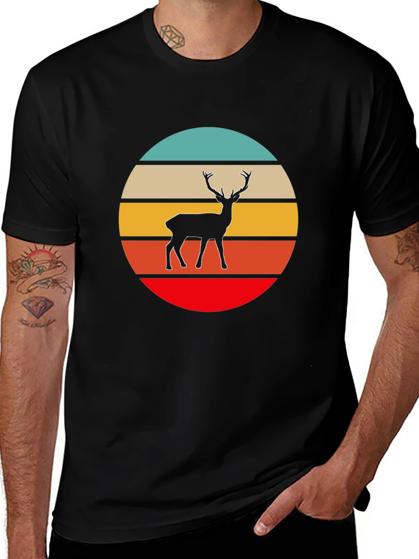 Variant 11 of Retro Deer Graphic Tee - Black Cotton T-Shirt