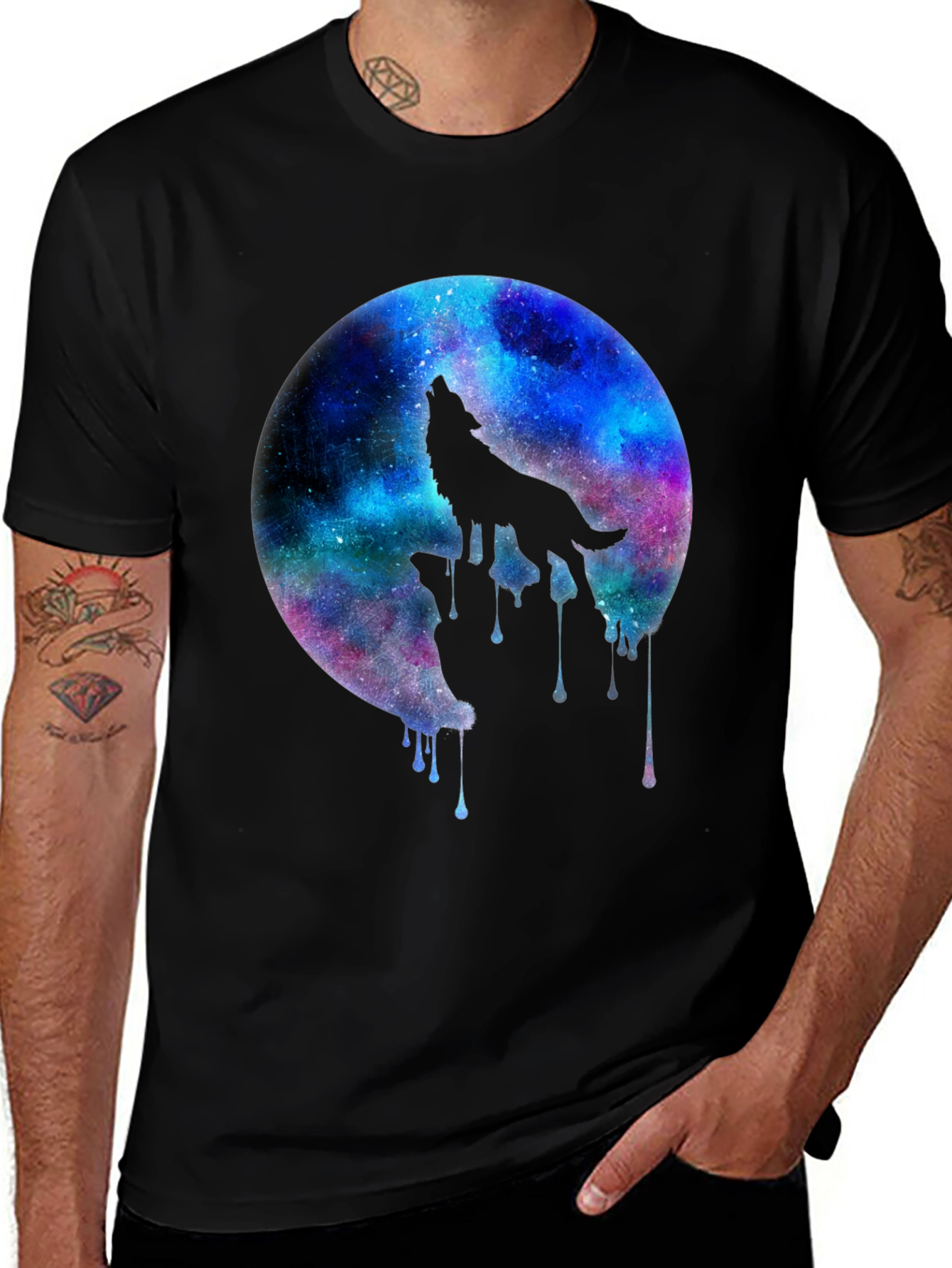 Black Galaxy Wolf Howl Black T-Shirt main image