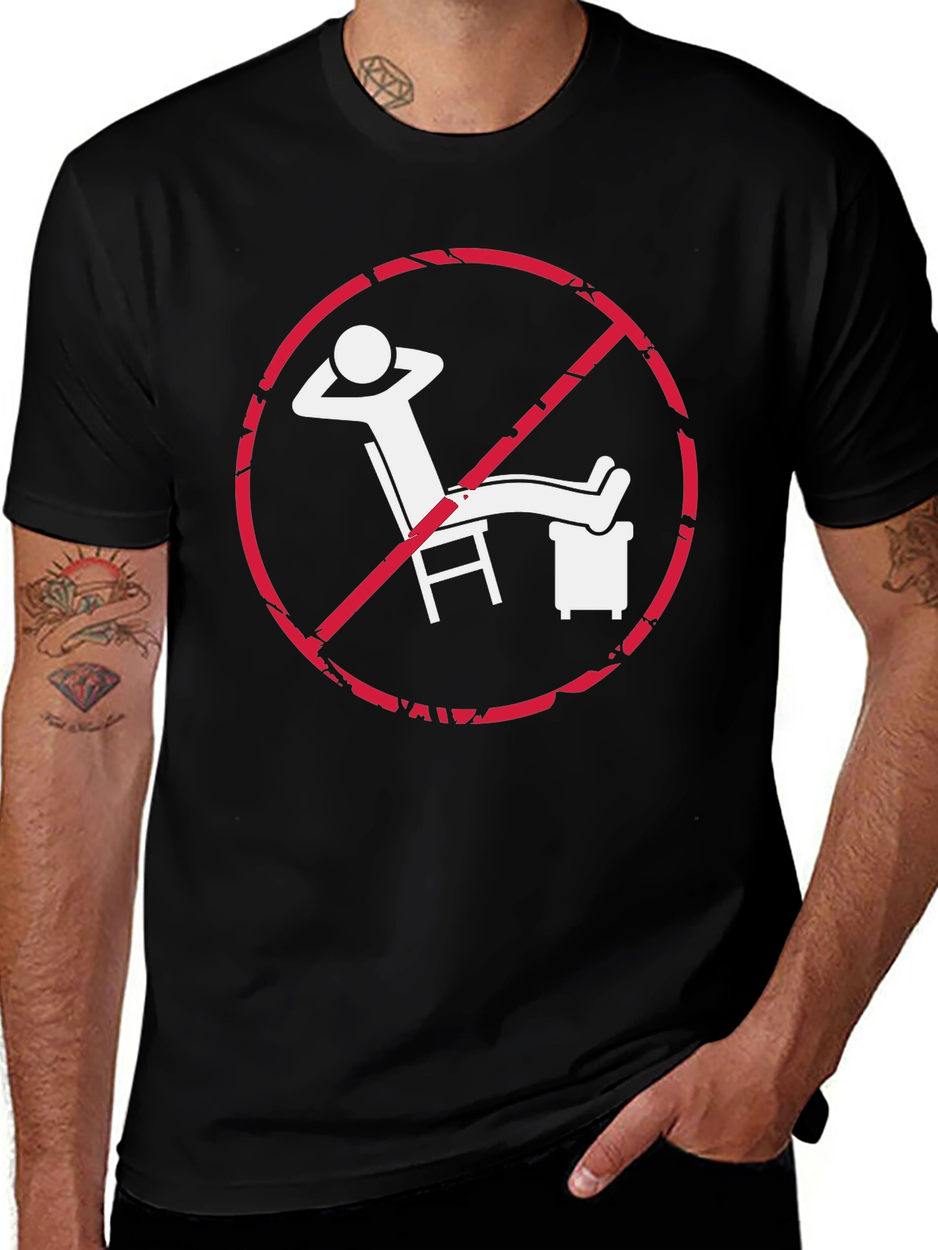 Variant 21 of No Relaxing Graphic Tee - Men's Black Crew Neck Shirt