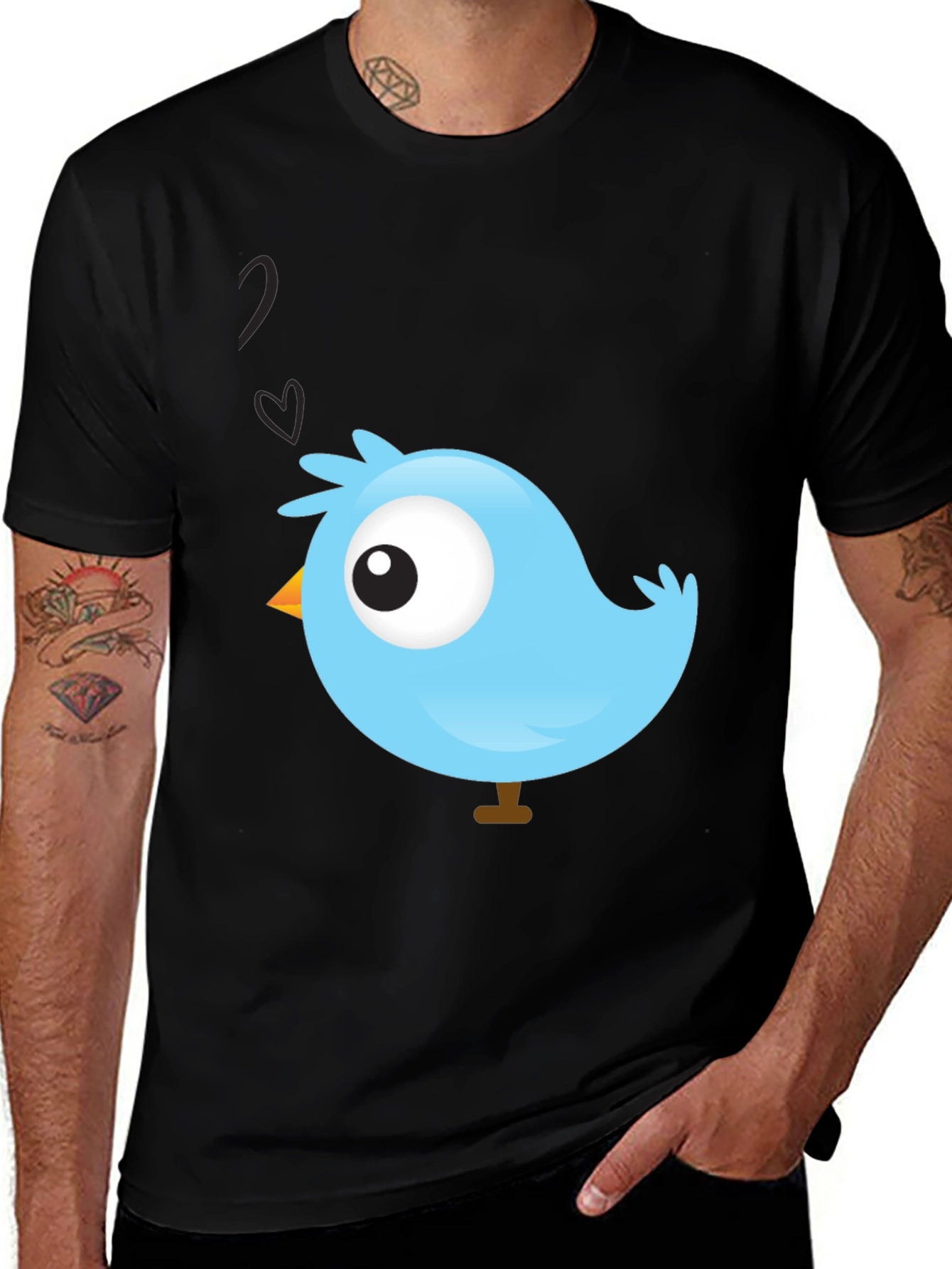 Variant 18 of Cute Blue Bird Graphic Black T-Shirt