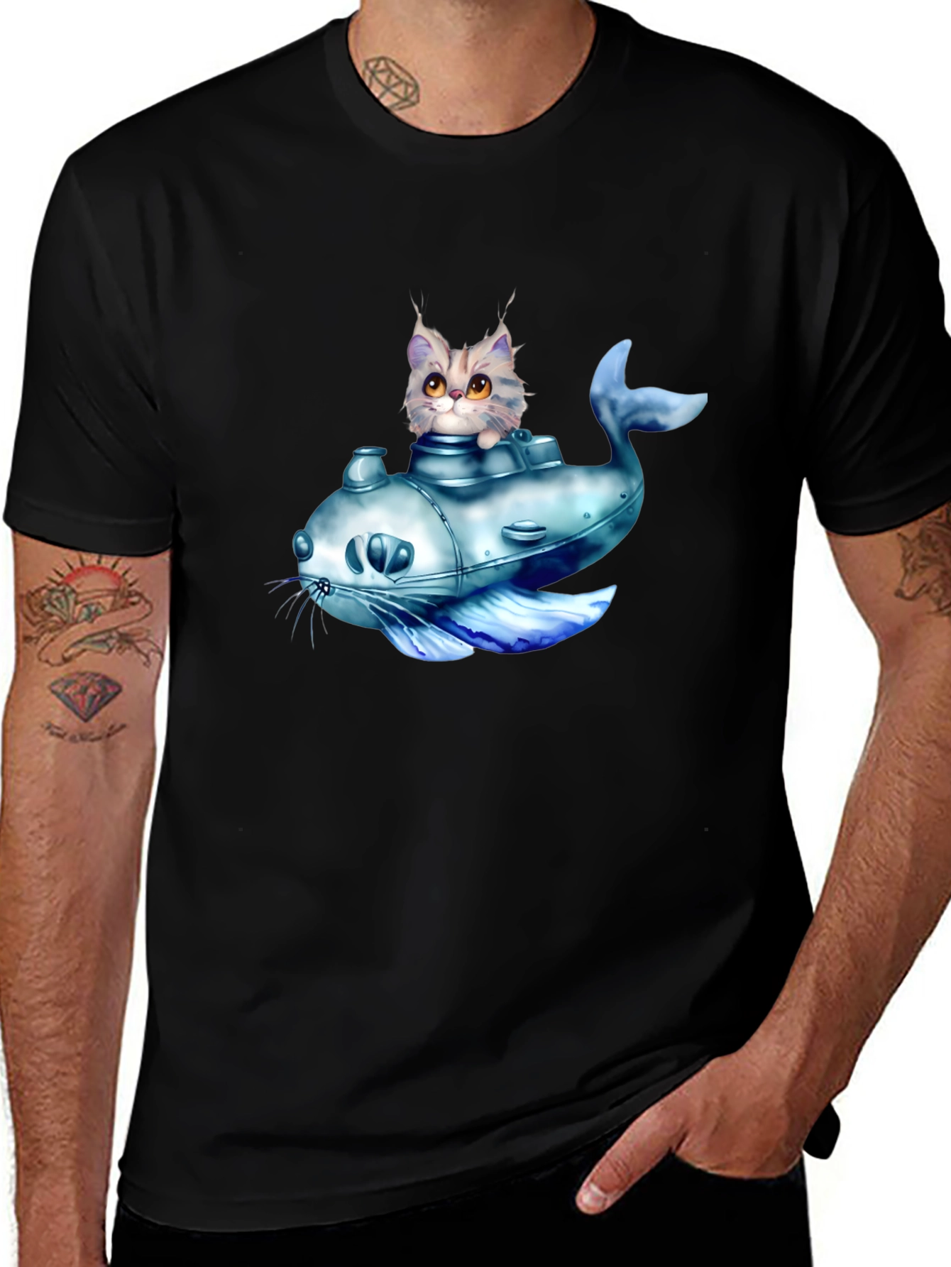 Variant 5 of Cat Submarine Graphic T-Shirt - Black