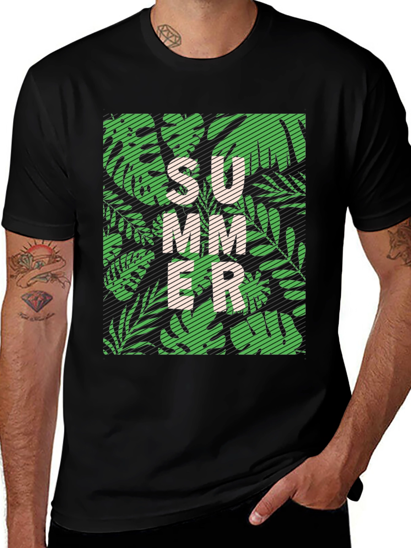 Variant 5 of Tropical Summer Print Black T-Shirt