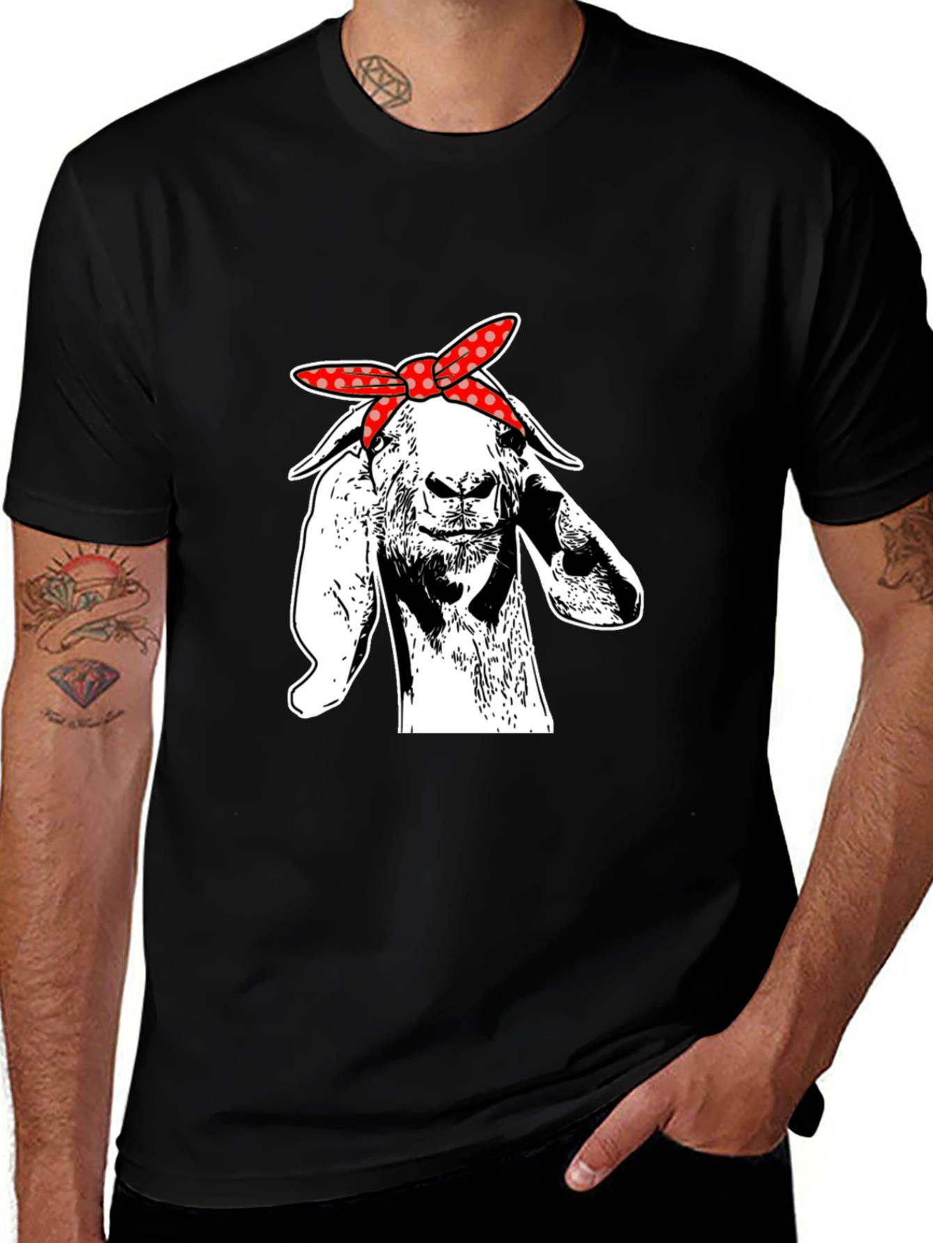 Variant 22 of Goat Bandana Graphic Tee - Unique Black T-Shirt