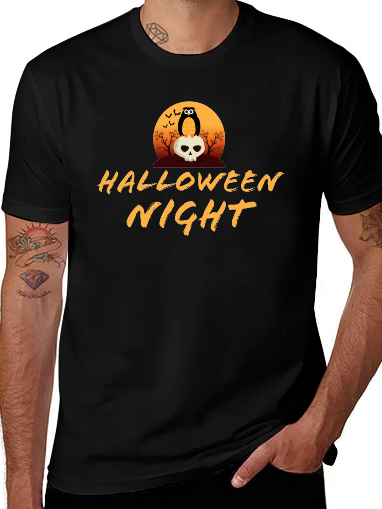 Halloween Night Owl Skull Graphic Tee