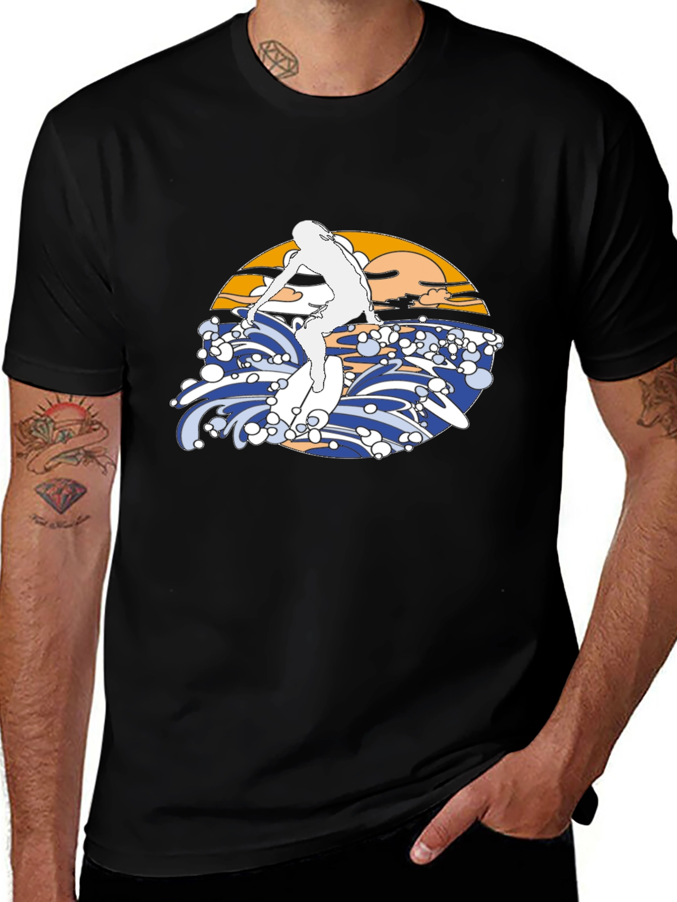 Variant 6 of Surfer Graphic T-Shirt - Black Surf Tee