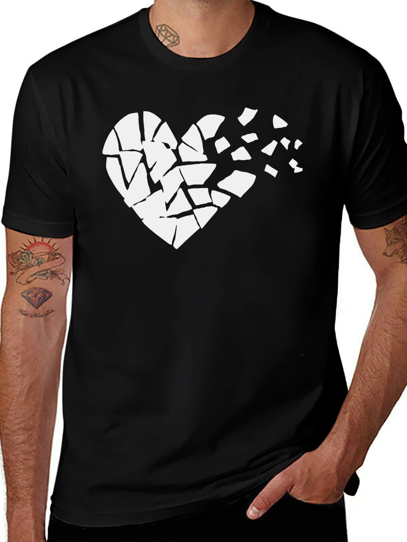 Variant 17 of Broken Heart Graphic Black T-Shirt