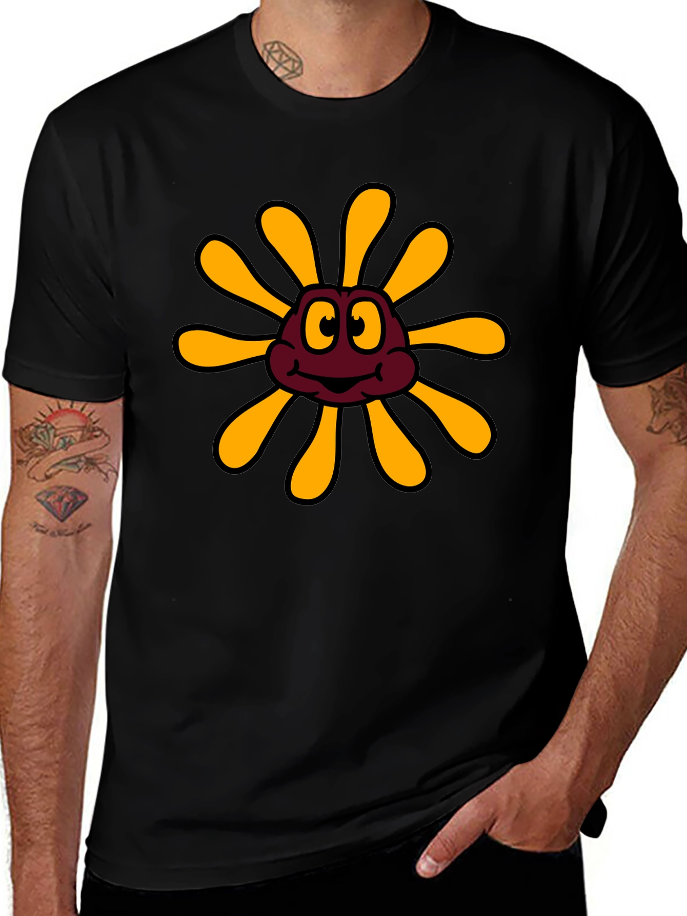 Variant 18 of Cartoon Flower Graphic Black T-Shirt